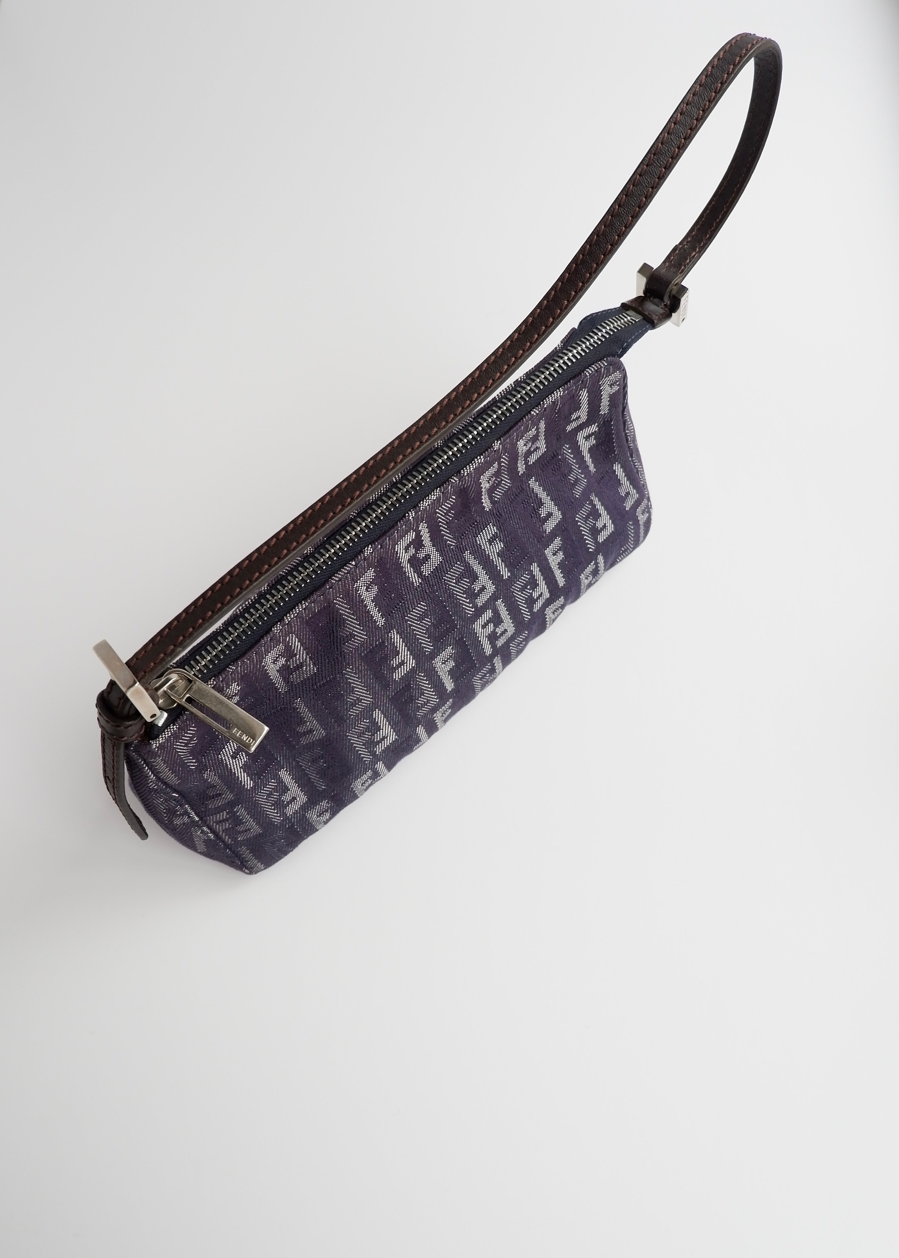 Authentic Preowned Fendi Navy FF Zucchino Small Shoulder Bag