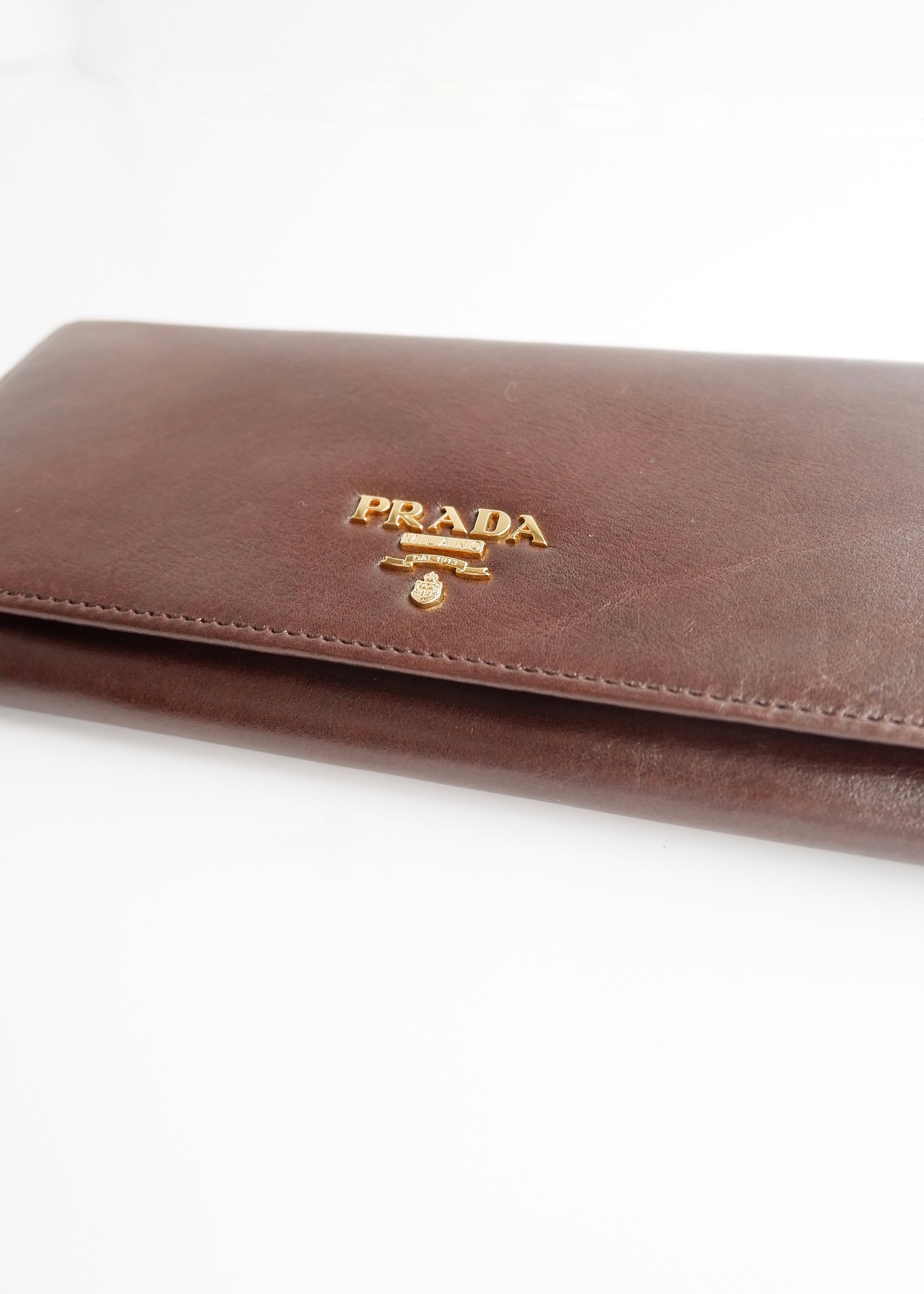 Authentic Preowned Prada Dark Brown Leather Long Wallet