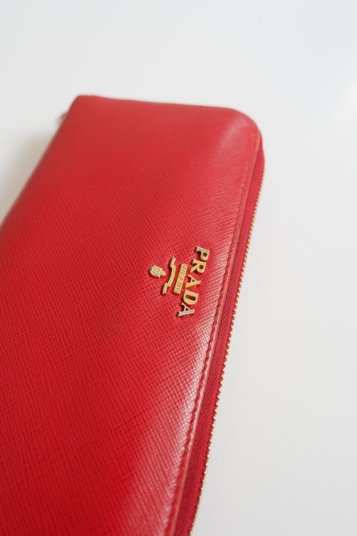 Authentic Preowned Prada Red Saffiano Leather Zip Around Wallet