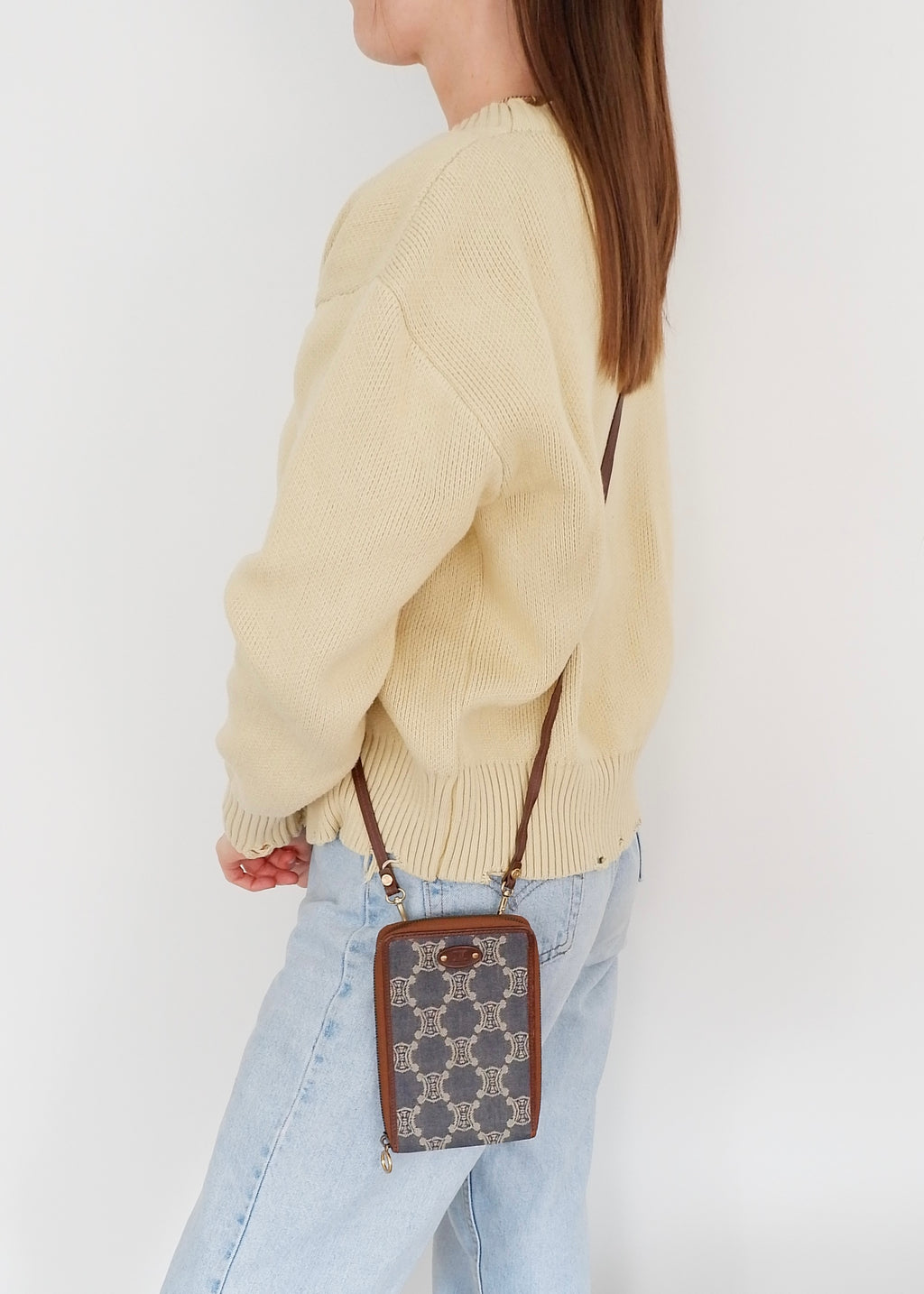 Authentic Preowned Vintage Celine Blue Denim Triomphe Print WOC