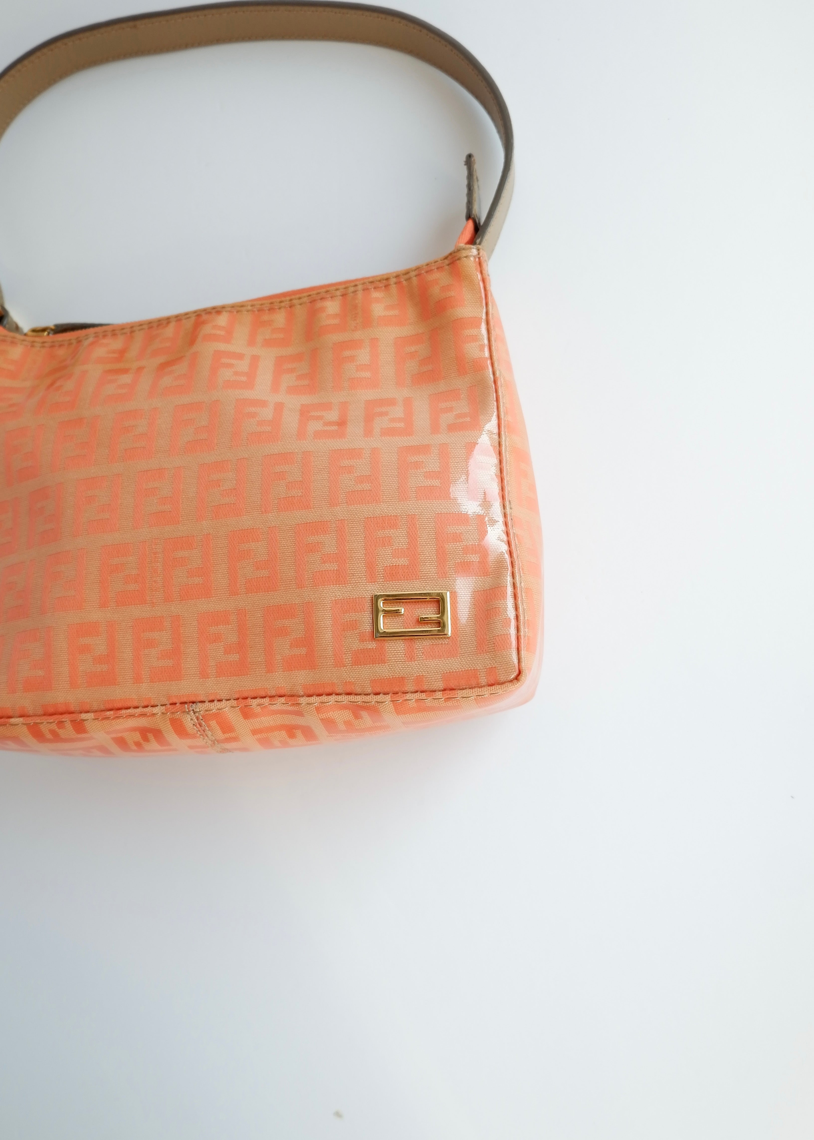 Authentique sac micro bandoulière Fendi Orange Zucchino en toile enduite d'occasion