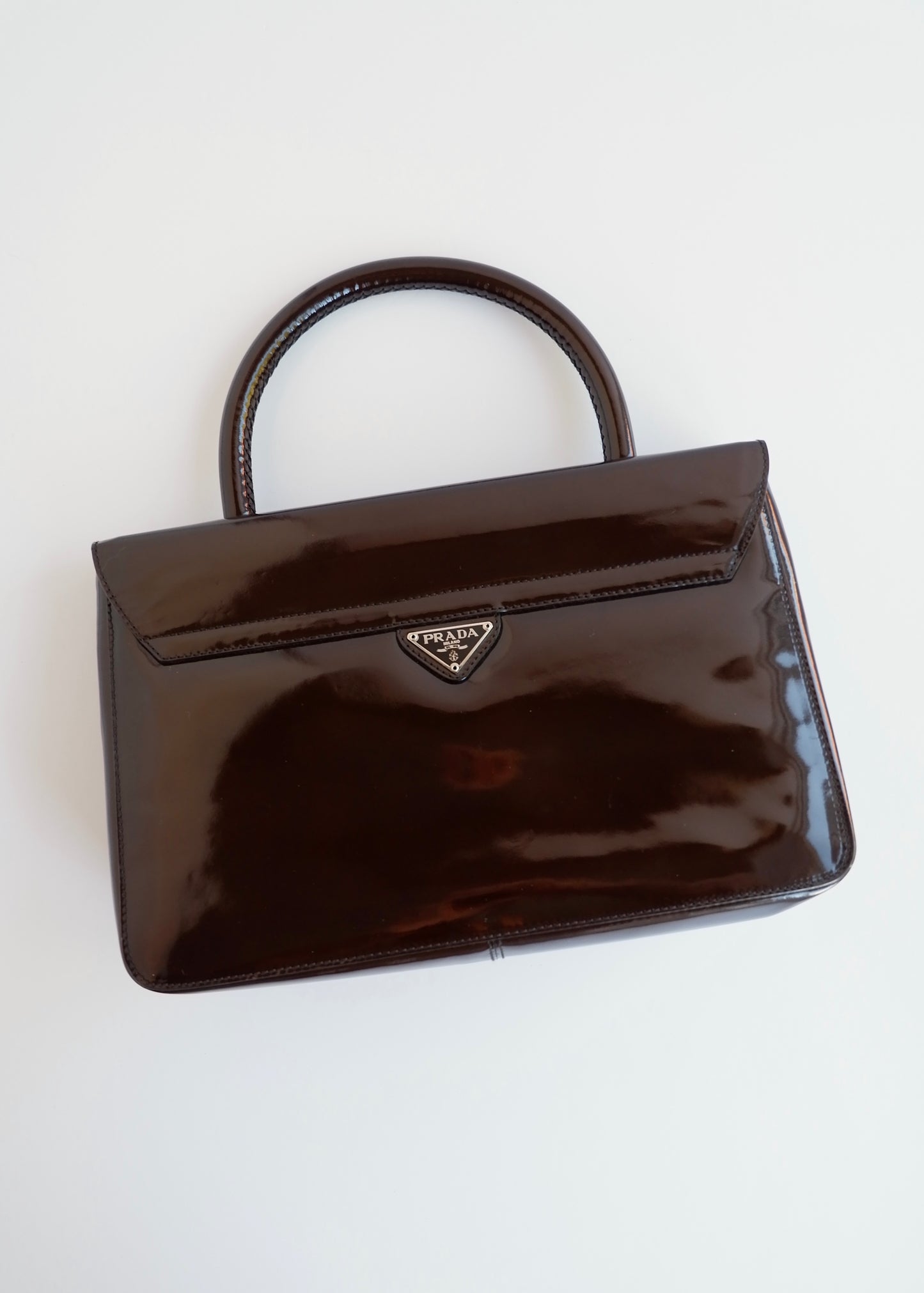 Authentic Preowned Prada Brown Patent Leather Top Handle Bag