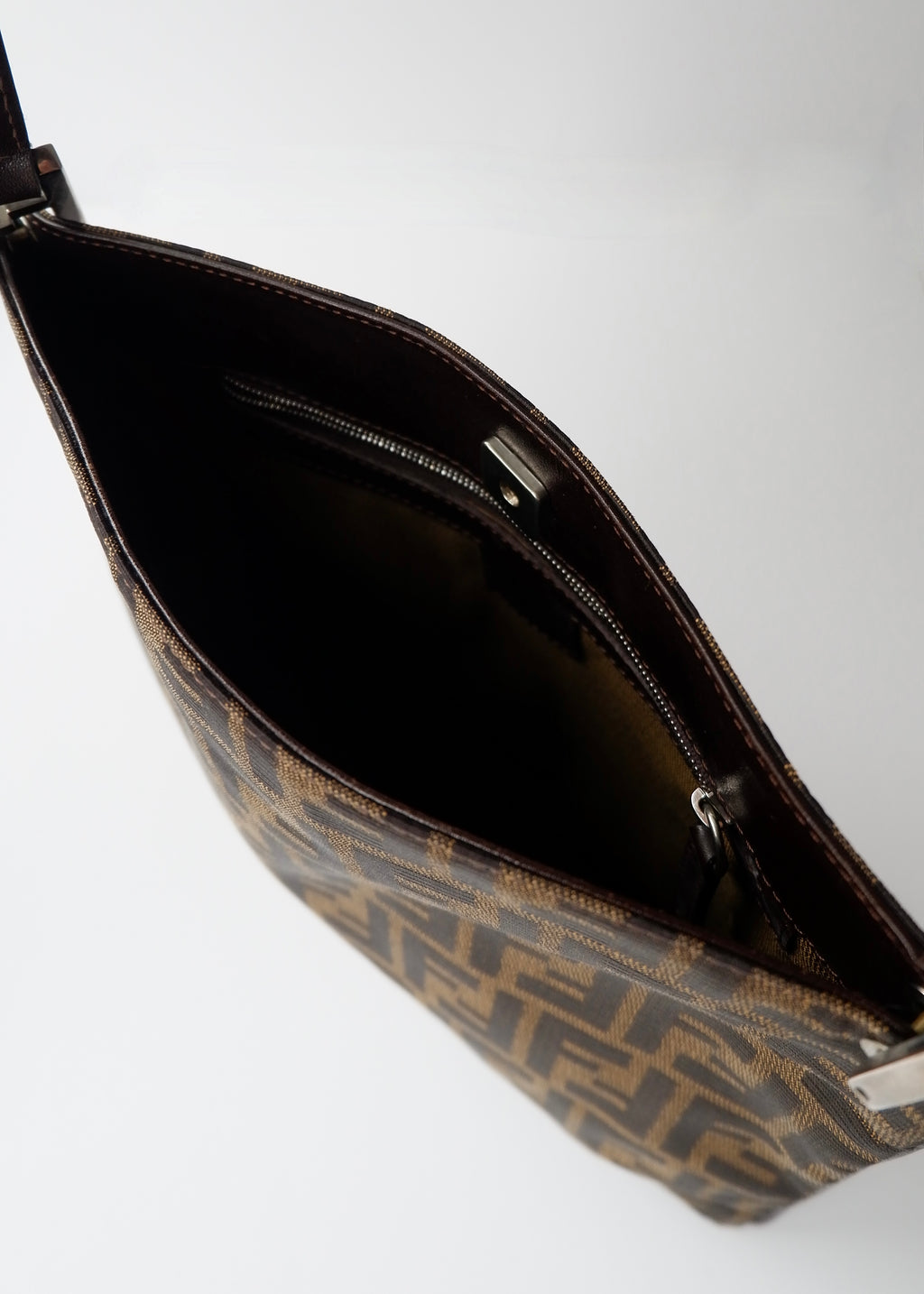 Preowned Vintage Fendi Brown Zucca Canvas/ Leather Shoulder Bag