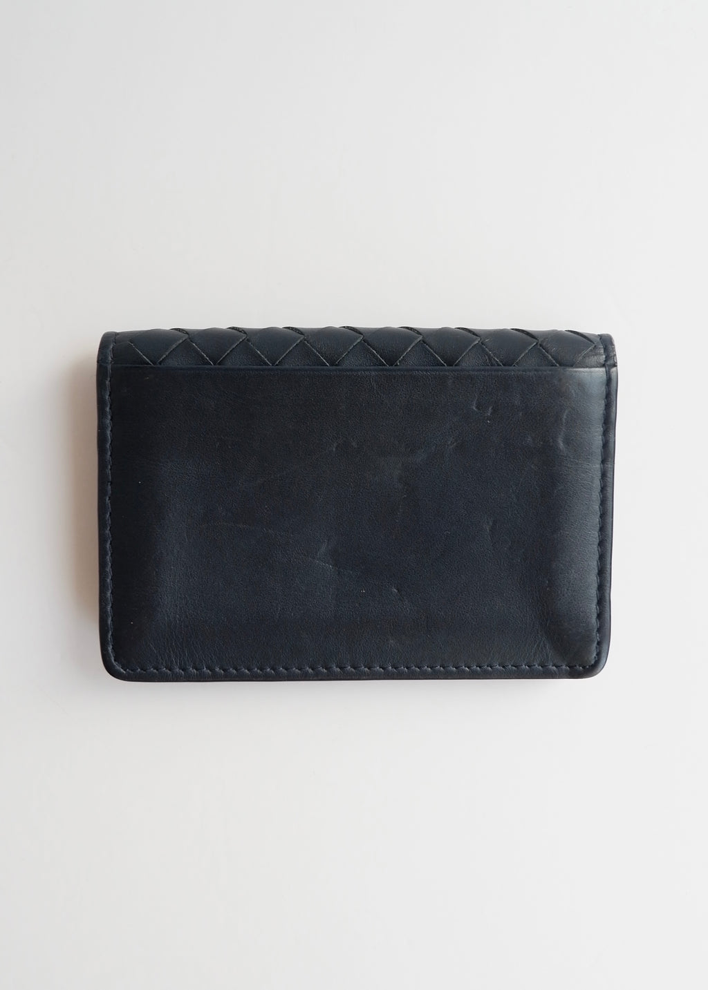 Preowned Bottega Veneta Navy Woven Leather Card Holder