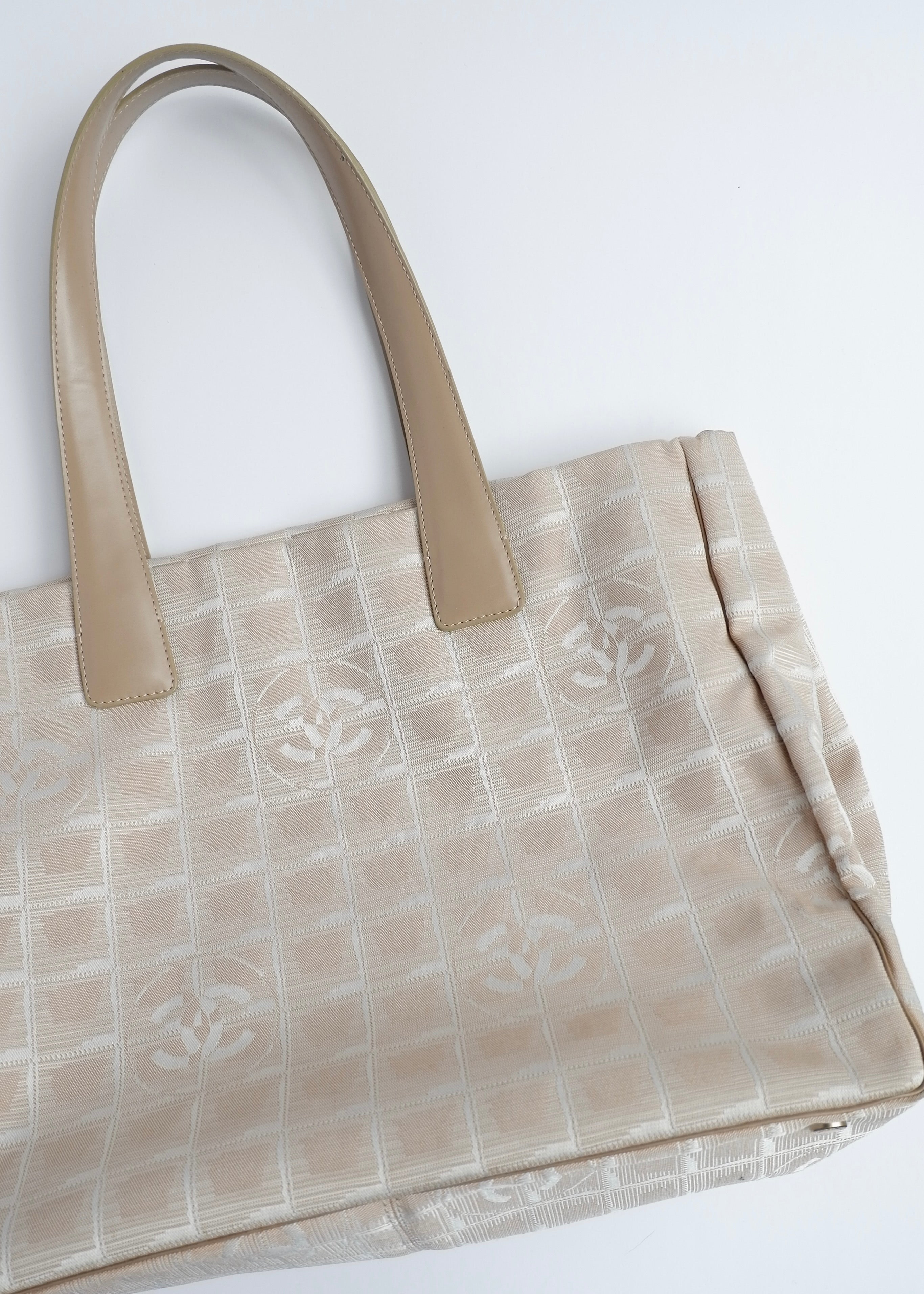 Authentic Preowned Chanel Beige Canvas/ Leather Travel Line Tote Bag