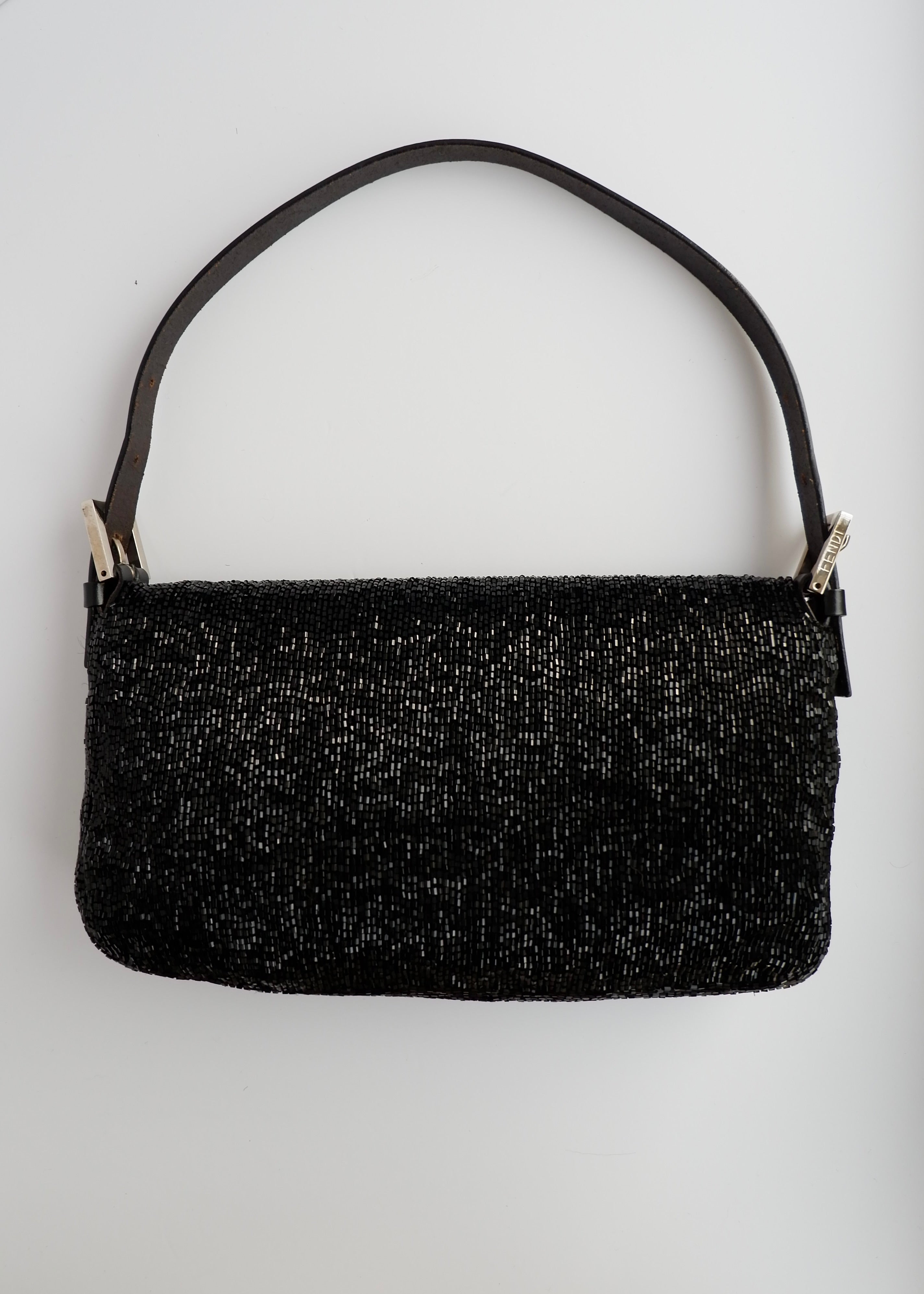 Authentic Preowned Fendi Black Beaded Baguette Shoulder Bag
