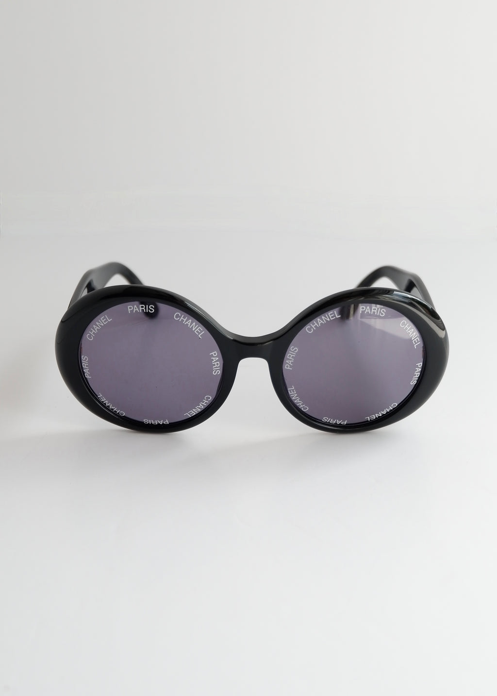 Preowned Vintage Chanel Black Round Rare "CHANEL PARIS" Sunglasses