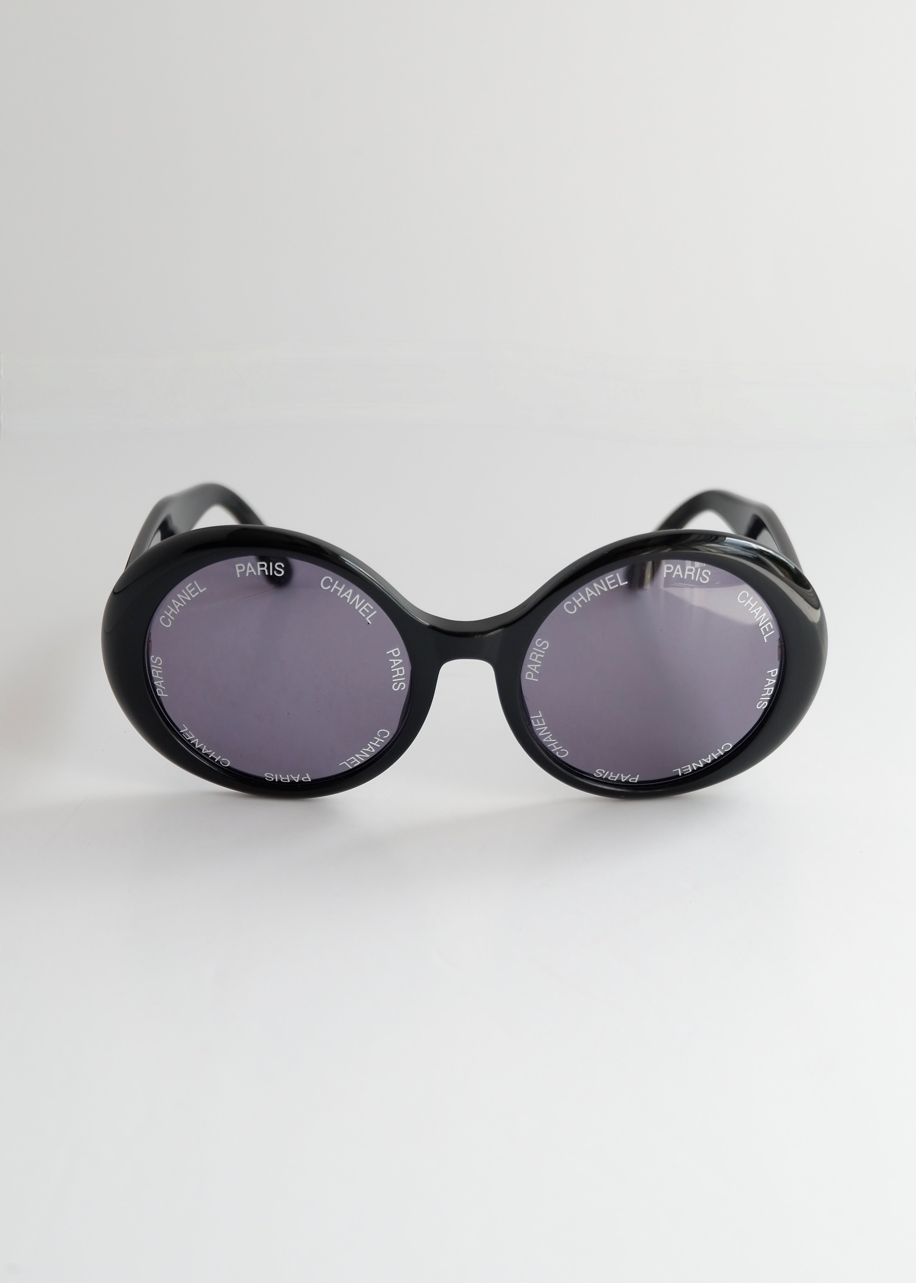 Preowned Vintage Chanel Black Round Rare "CHANEL PARIS" Sunglasses