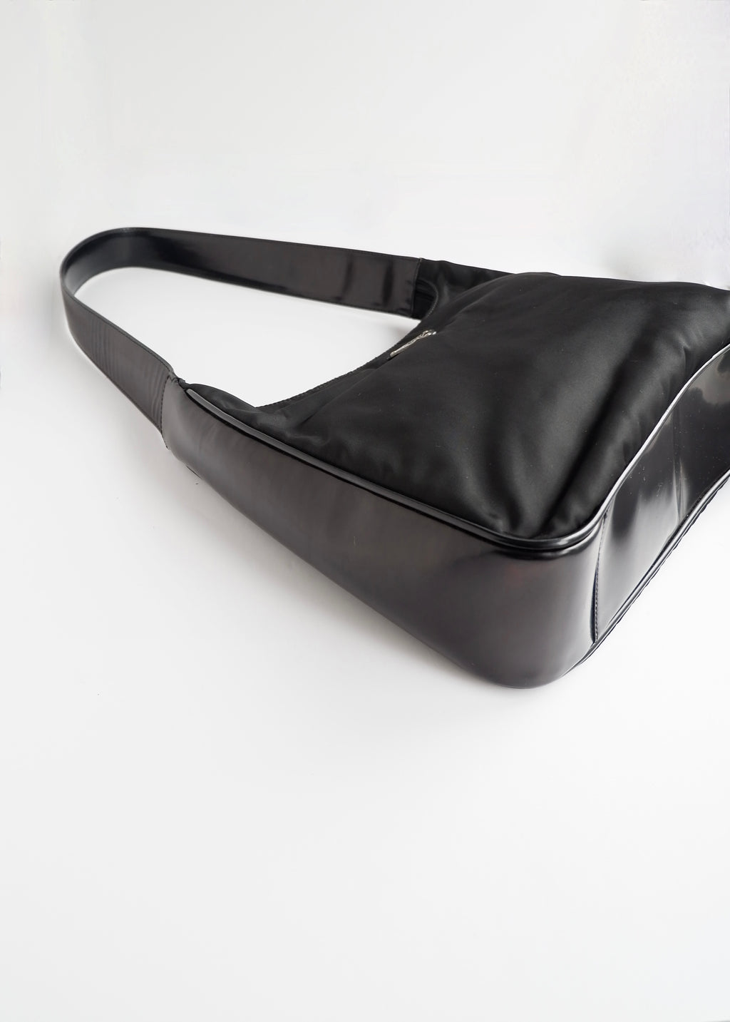 Preowned Prada Black Nylon/ Patent Leather Hobo Shoulder Bag