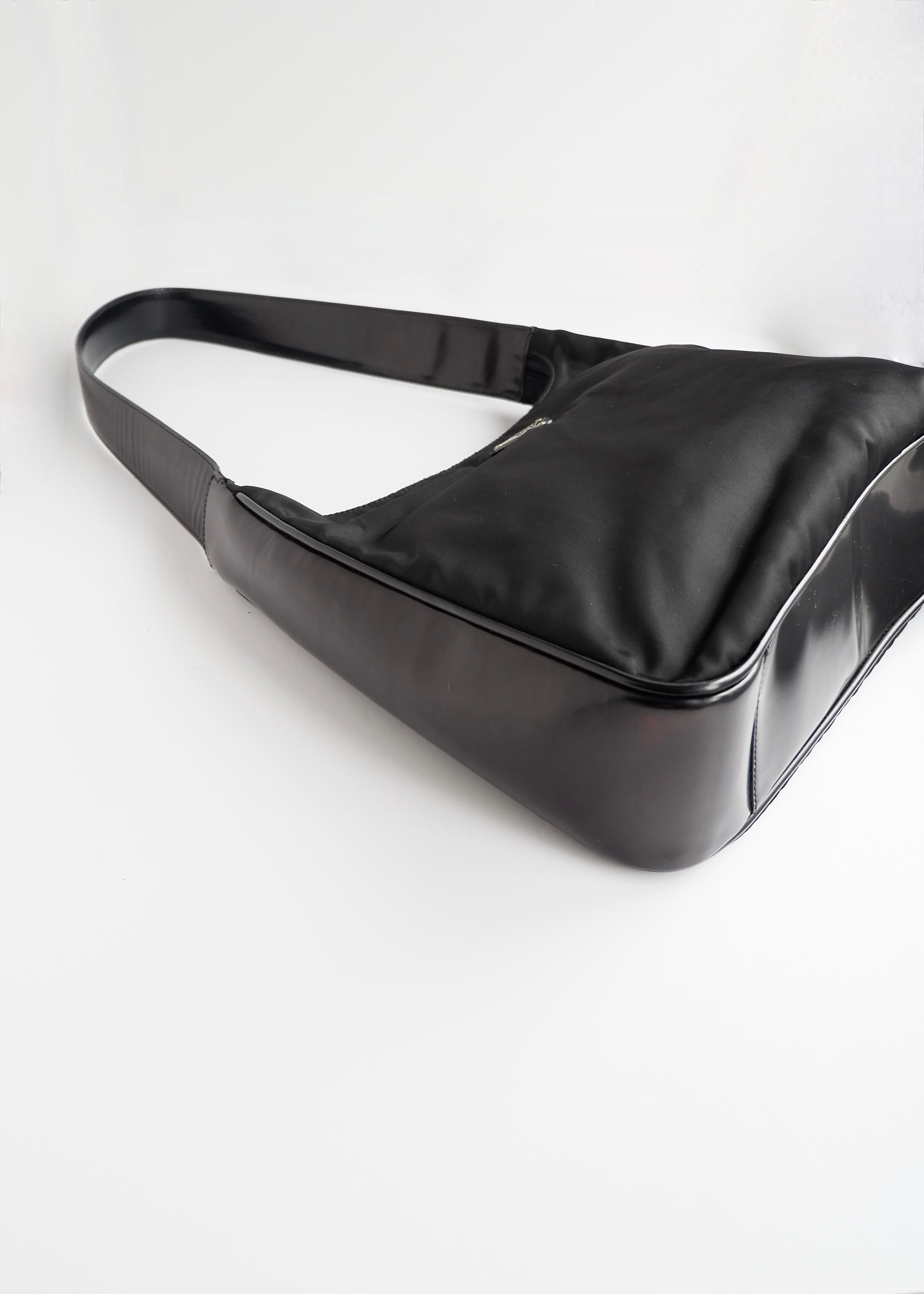 Preowned Prada Black Nylon/ Patent Leather Hobo Shoulder Bag