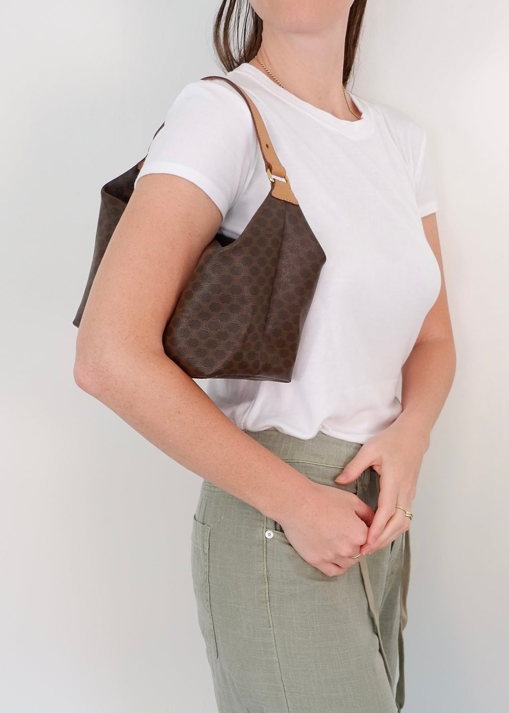 Preowned Vintage Celine Brown Macadam Print Shoulder Bag