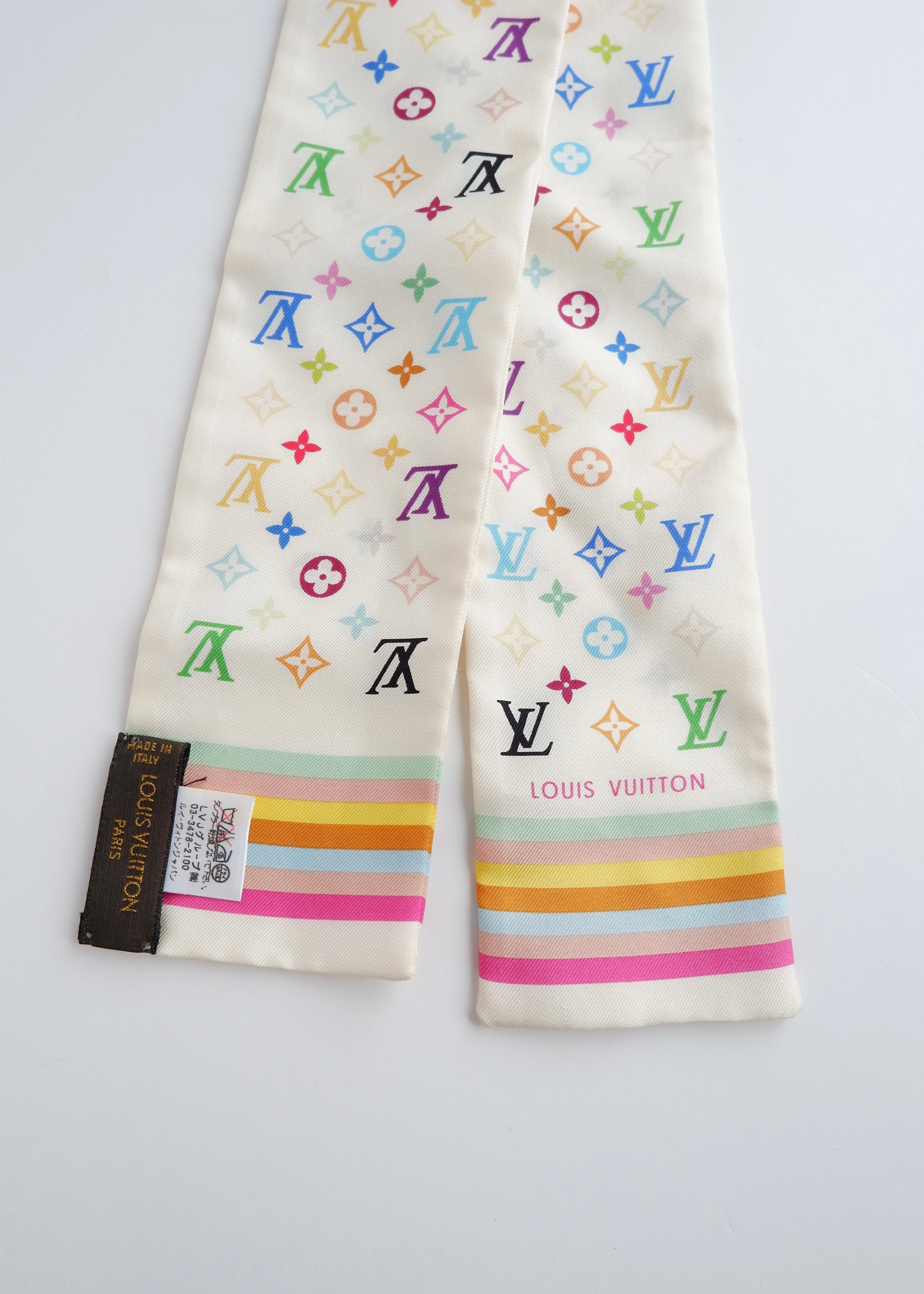 Authentic Preowned Louis Vuitton Monogram Multicolored Takashi Murakami Silk Scarf