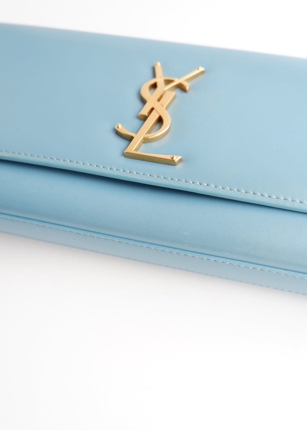 Authentic Preowned Saint Laurent Blue Leather YSL Logo Long Clutch Bag