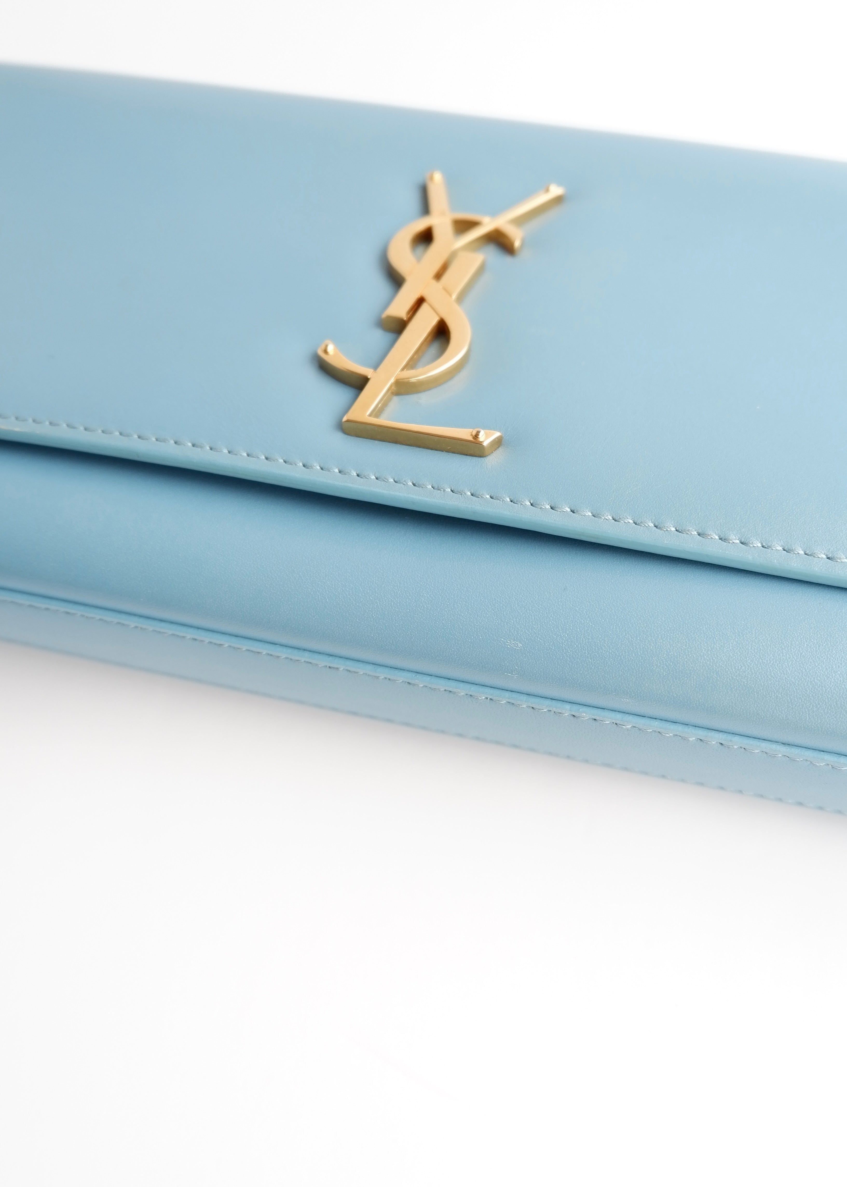 Authentic Preowned Saint Laurent Blue Leather YSL Logo Long Clutch Bag