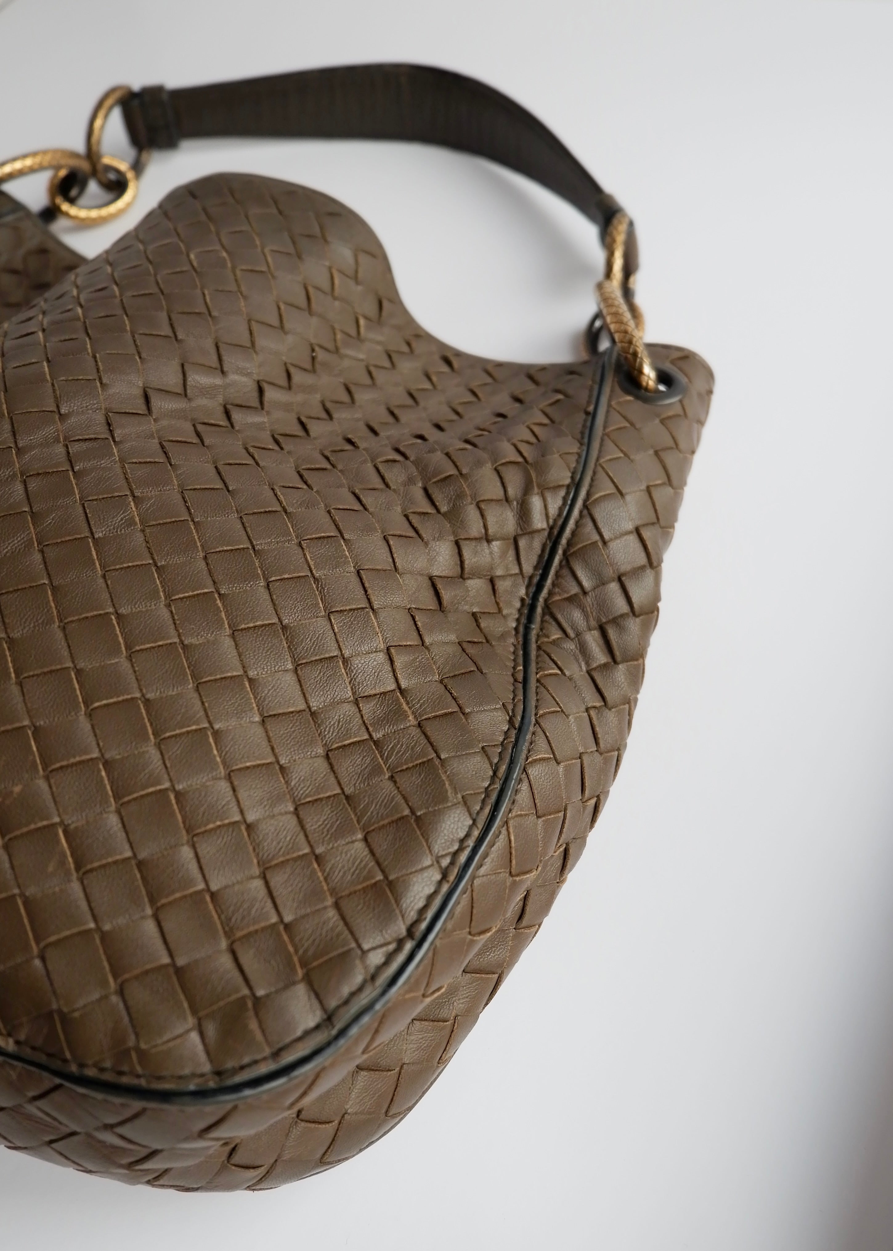 Authentic Preowned Bottega Veneta Intrecciato Khaki Shoulder Bag