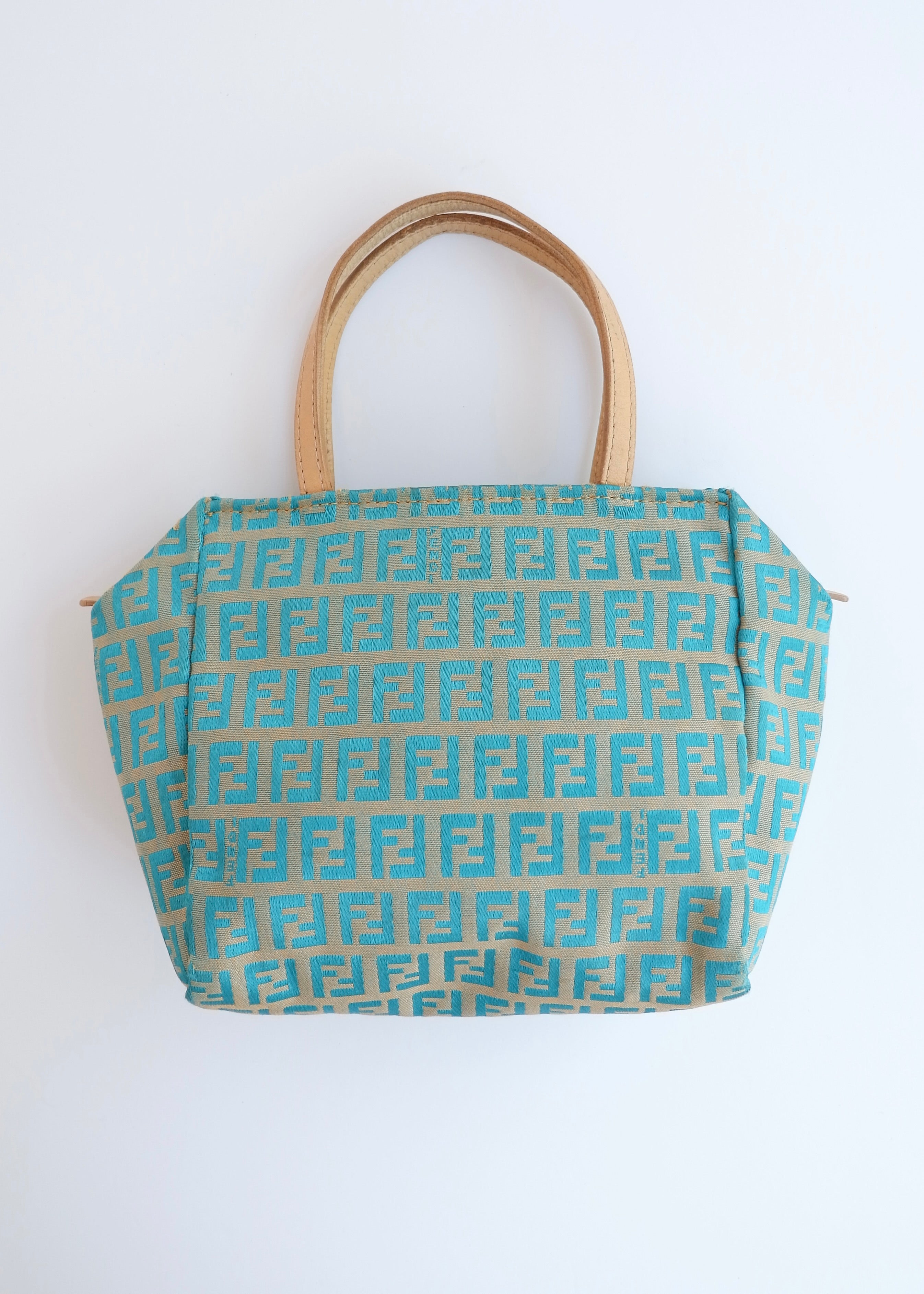 Authentic Preowned Fendi Turquoise Canvas Zucchino Micro Handbag