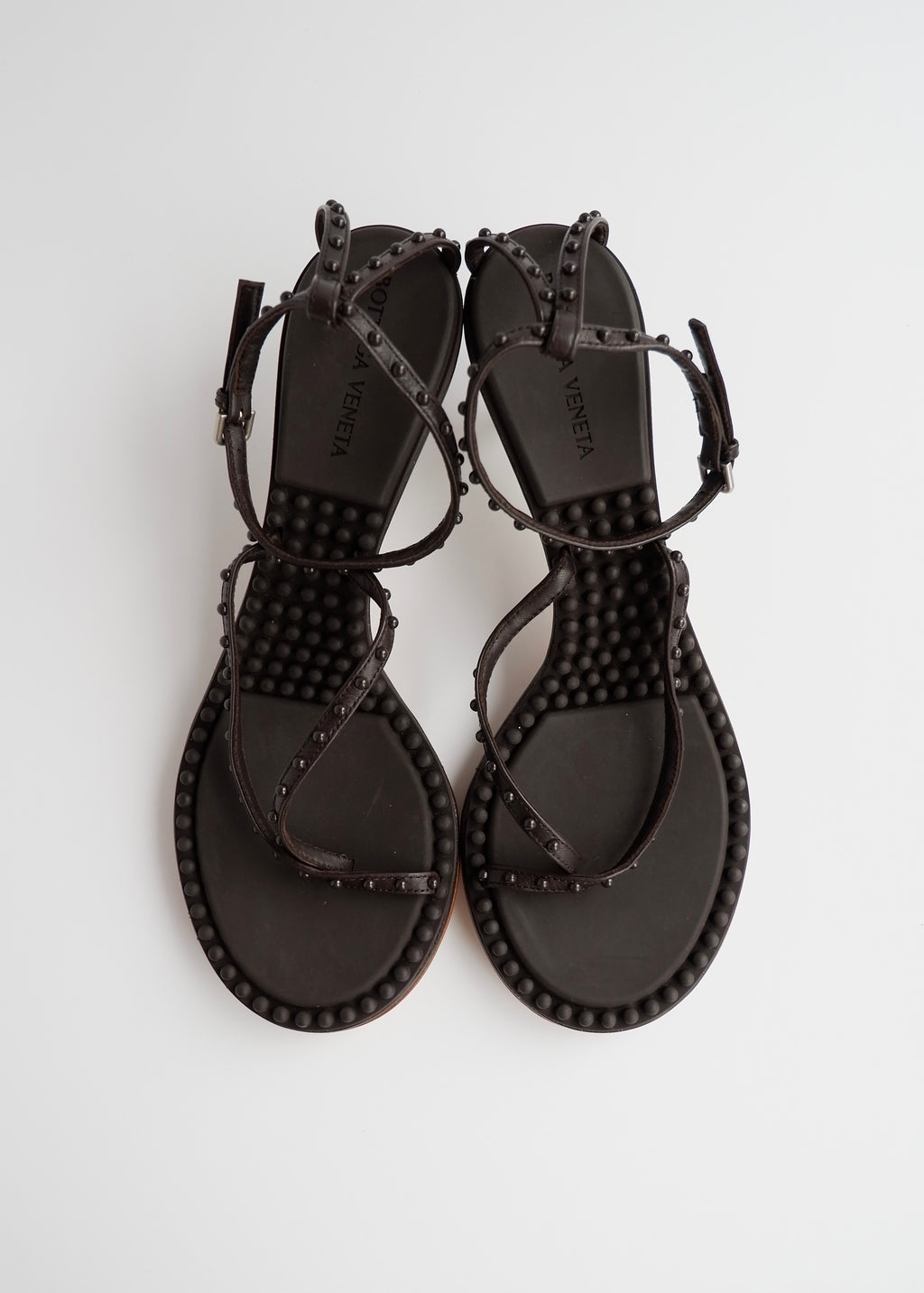 Sandales à talons Bottega Veneta en cuir marron, authentiques et d'occasion - 38