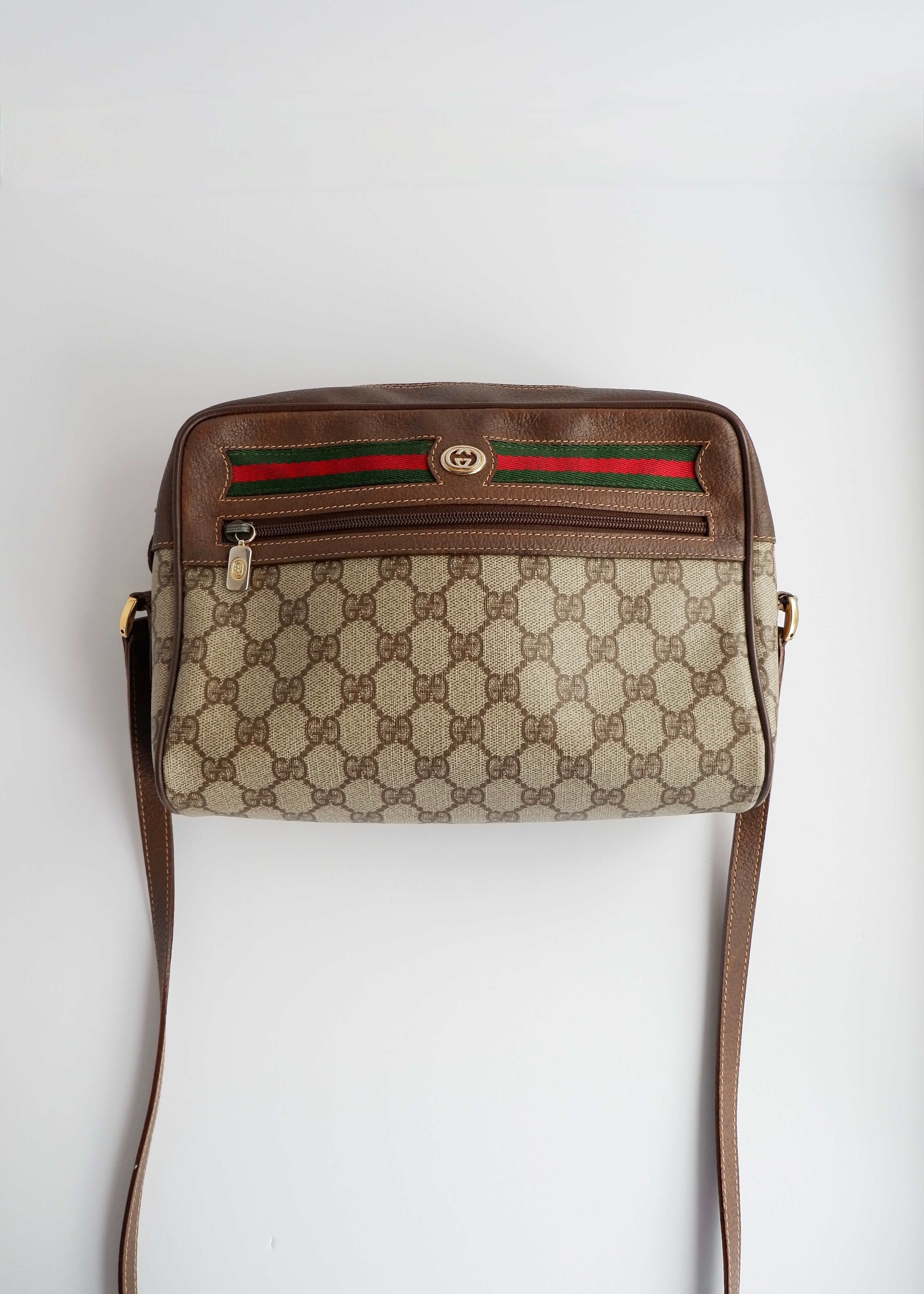 Authentic Preowned Vintage Gucci Brown GG Coated Canvas Crossbody Bag