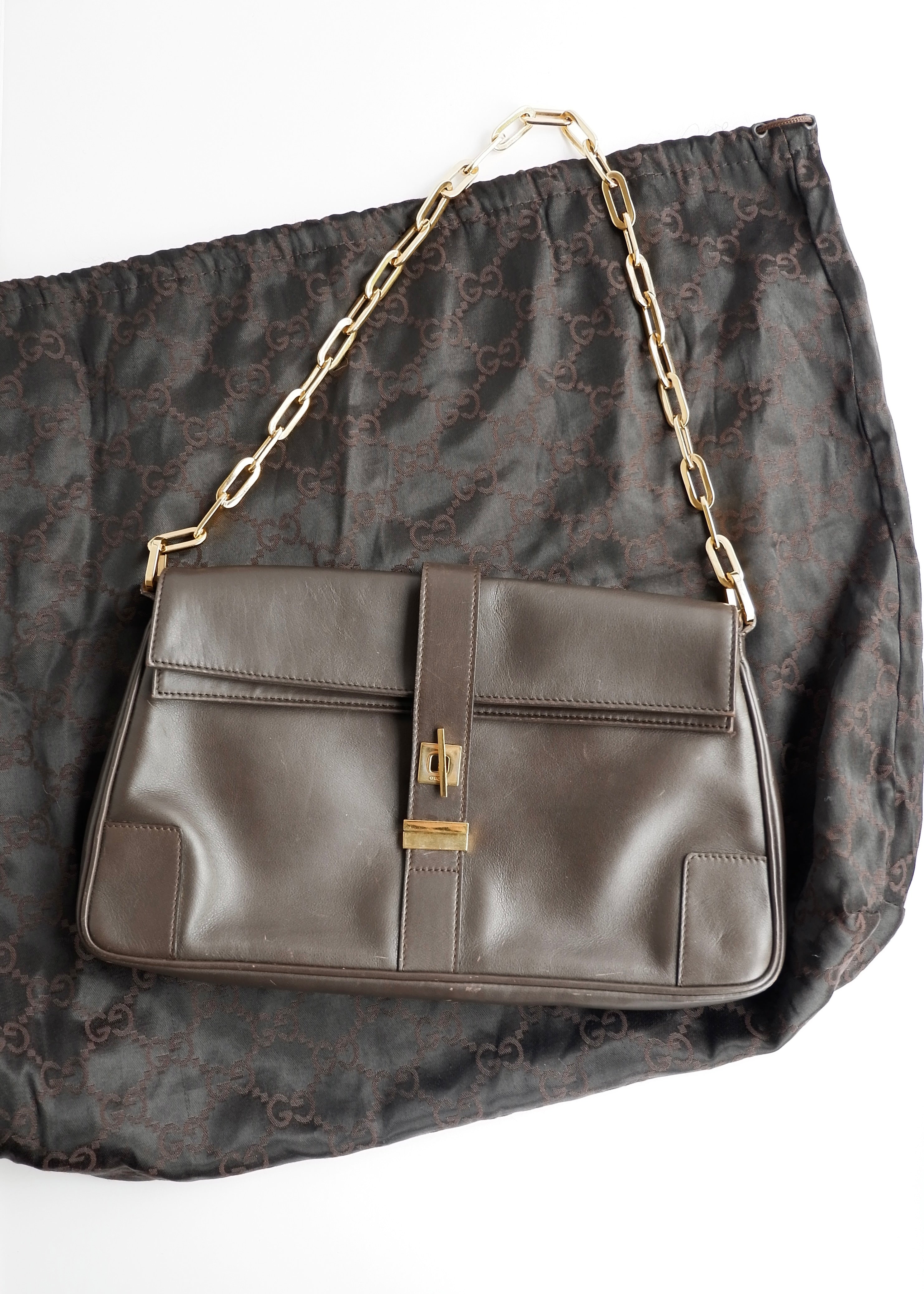 Authentic Preowned Gucci Brown Leather Shoulder Bag