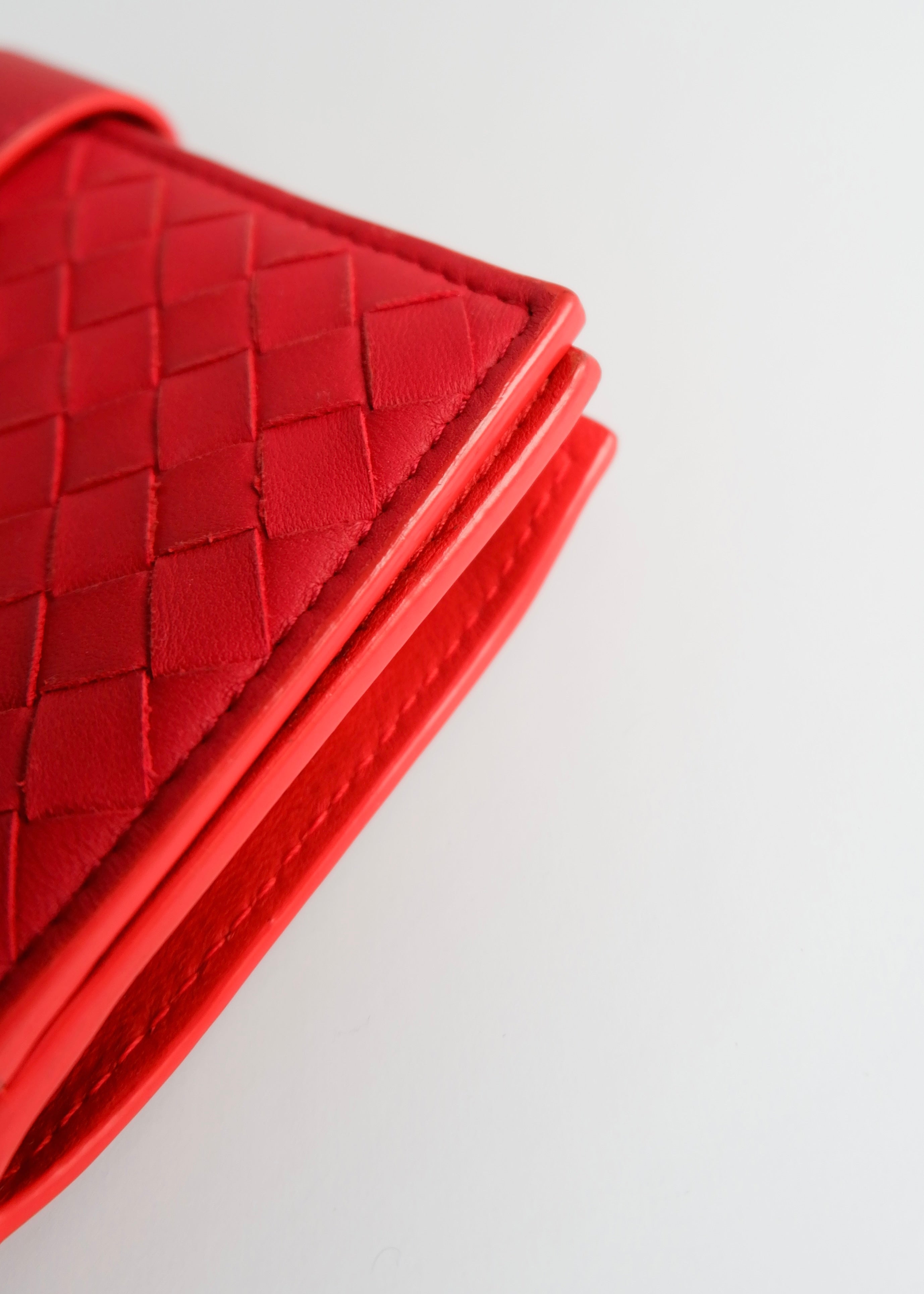 Authentic Preowned Bottega Veneta Red Leather Bi Fold Wallet