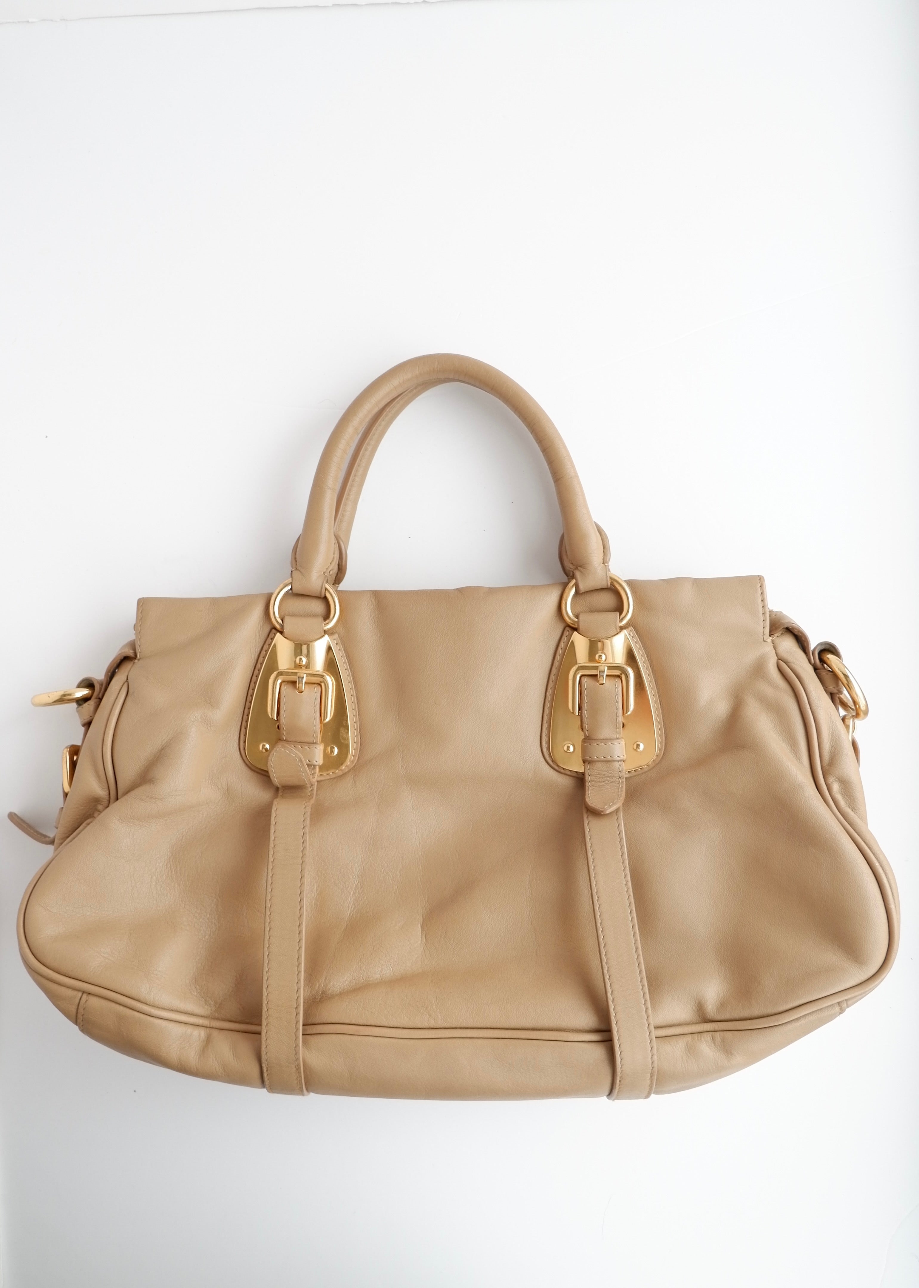 Authentique sac Prada en cuir marron, deux-en-un, d'occasion