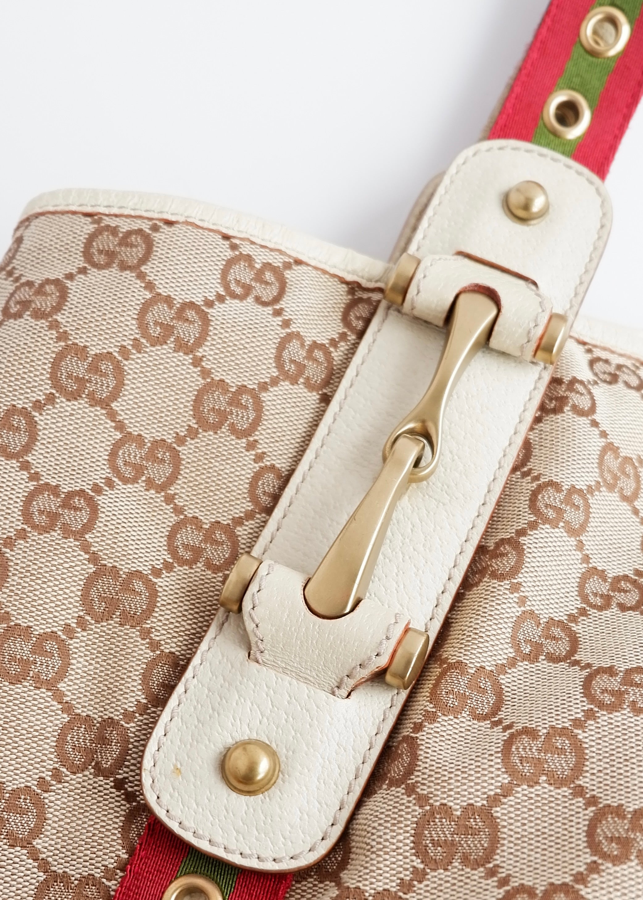 Authentic Preowned Gucci White GG Canvas Sherry Line Hobo Shoulder Bag