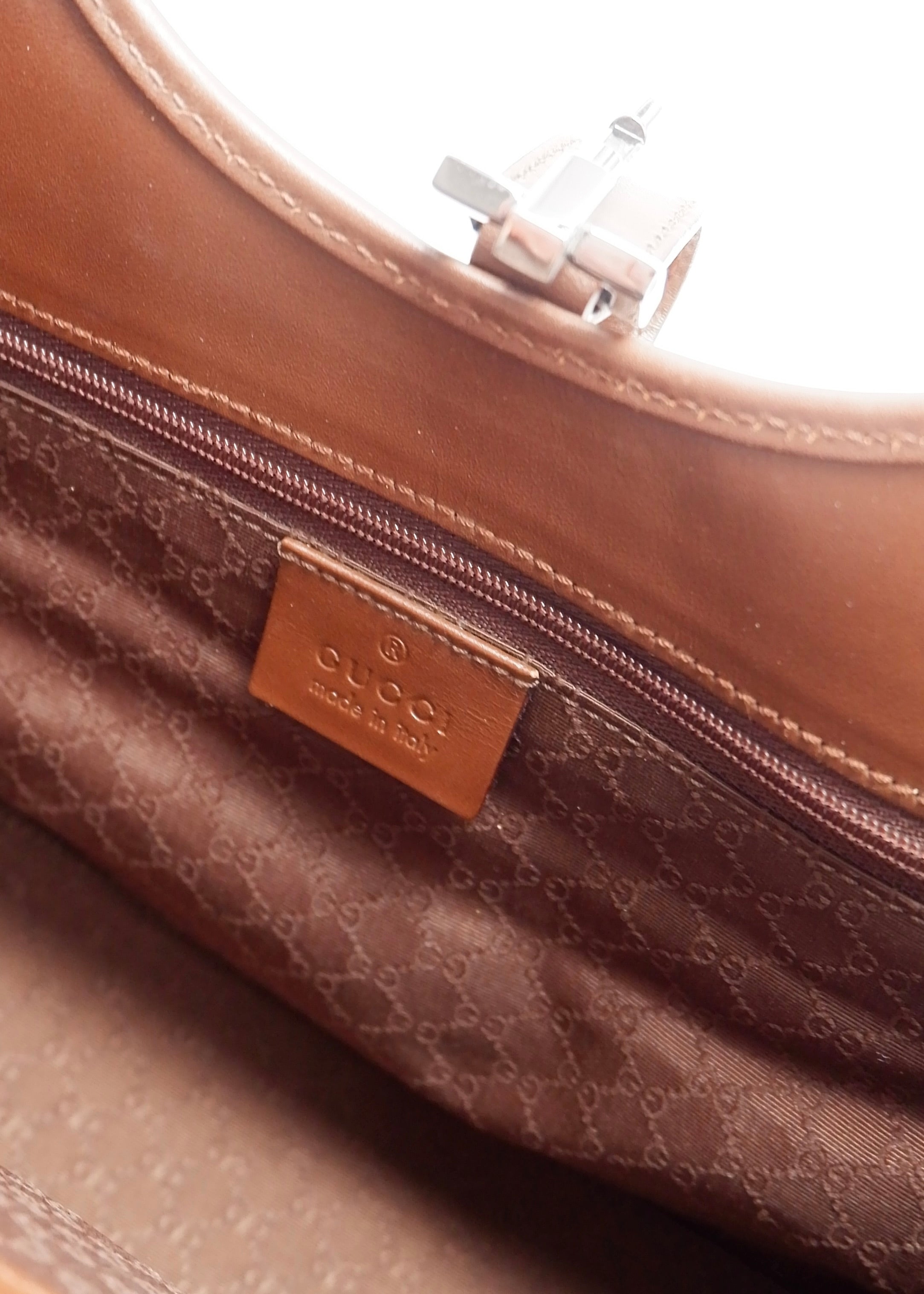 Sac Jackie Gucci authentique d'occasion en toile/cuir beige Ligne Sherry