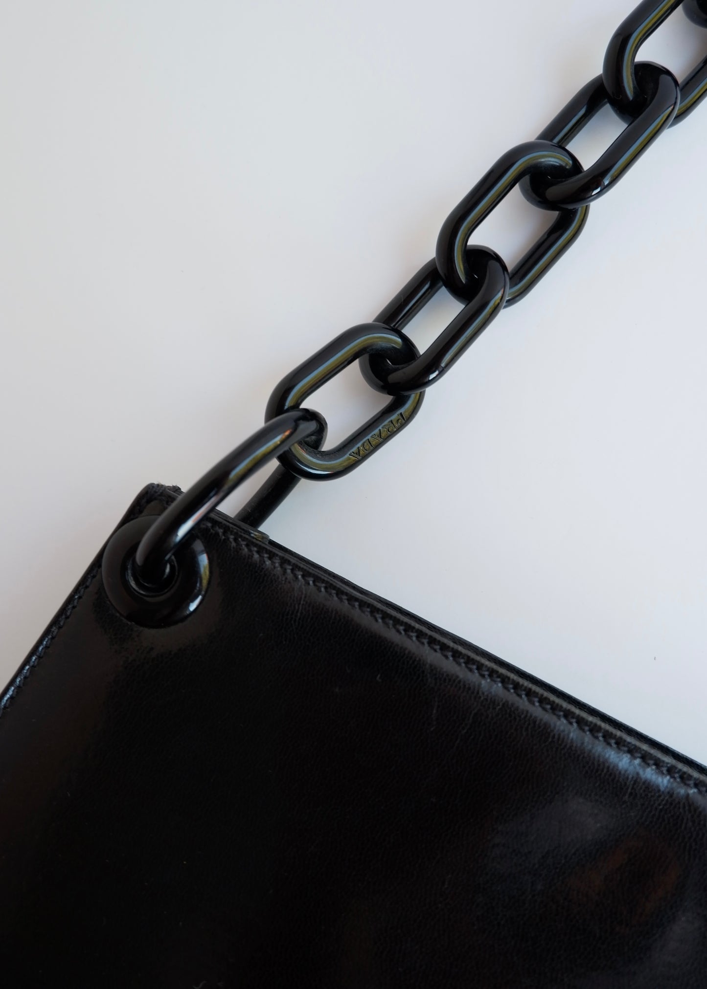 Authentic Preowned Vintage Prada Black Patent Leather Long Chain Shoulder Bag