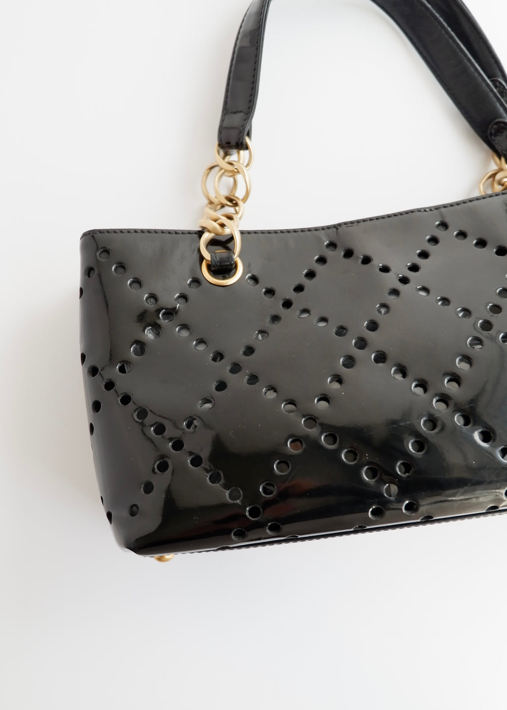 Authentic Preowned Chanel Black Patent Perforated Leather CC Logo Shoulder Bag
