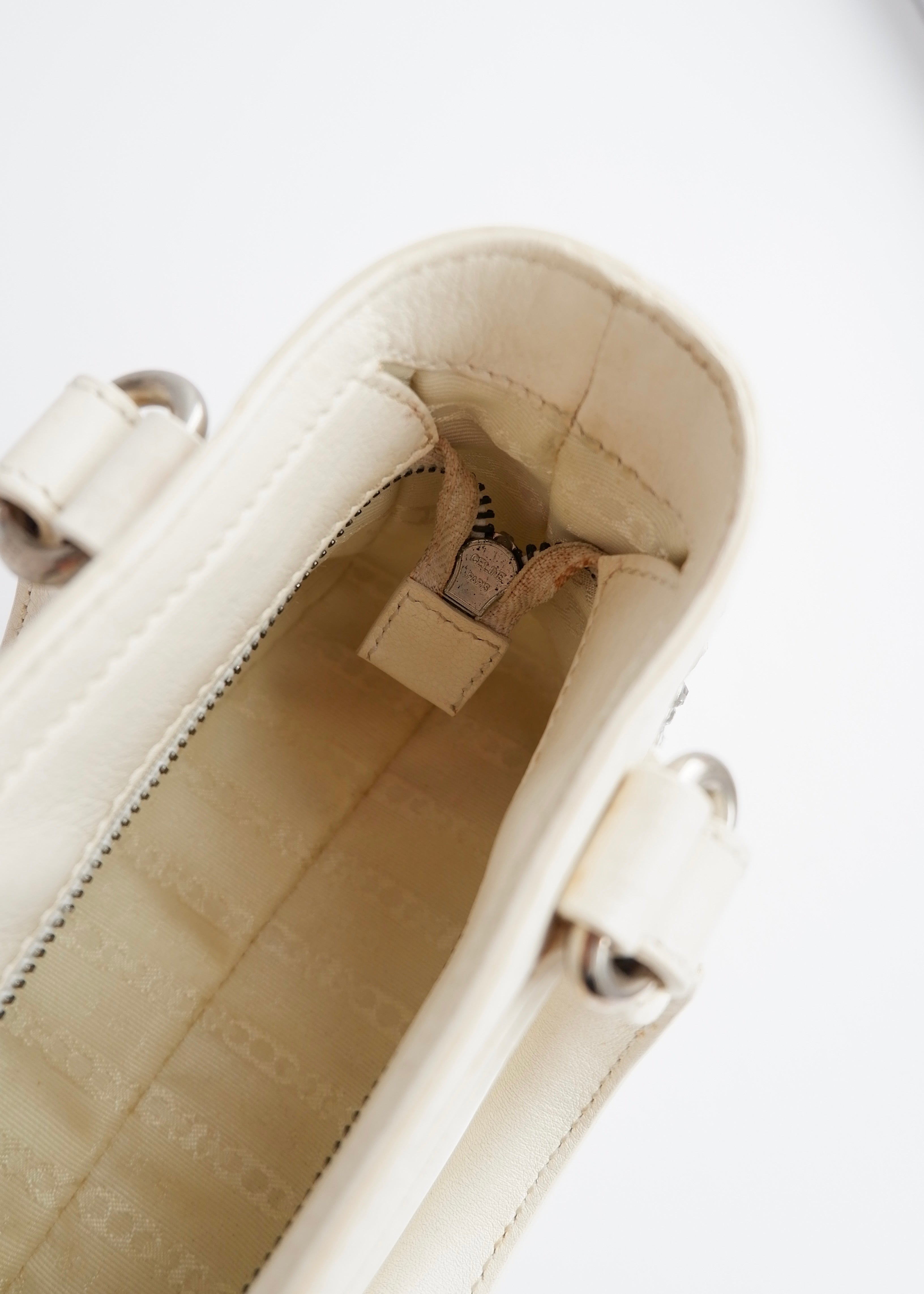 Authentic Preowned Celine White Leather/ Gem Stone Mini Boogie Bag