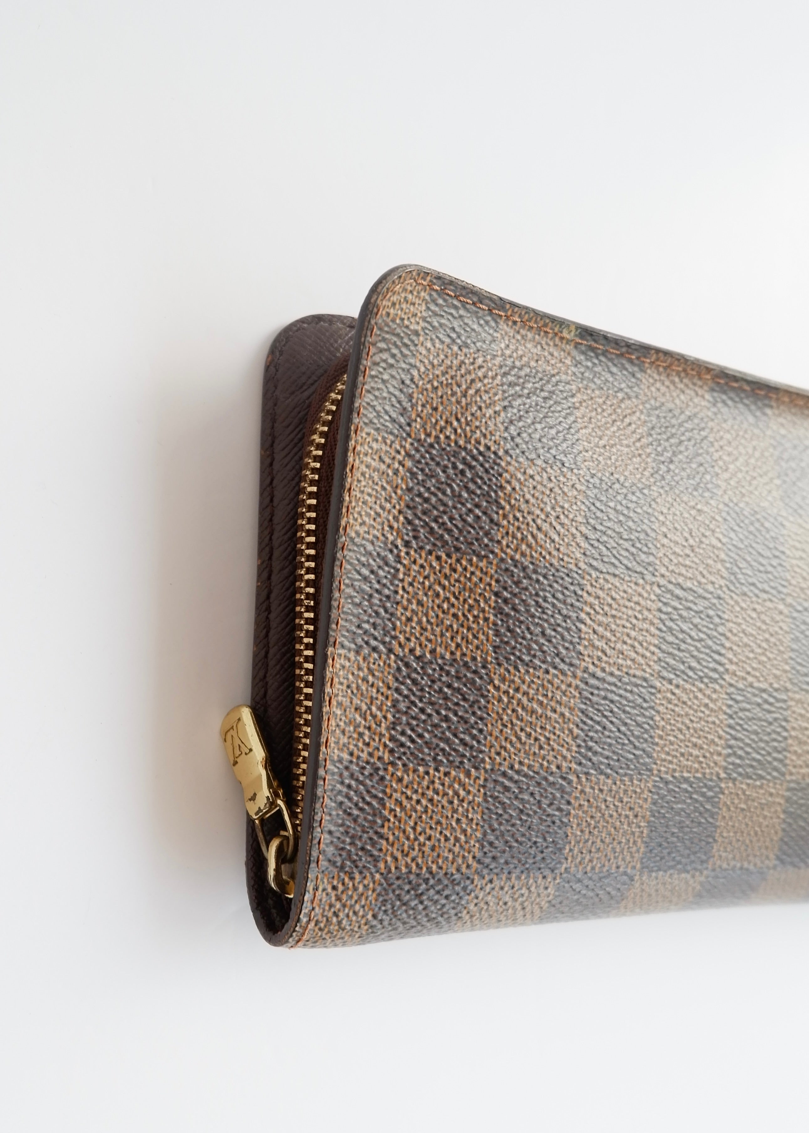 Preowned Louis Vuitton Brown Damier Ebene Long Zip Around Wallet