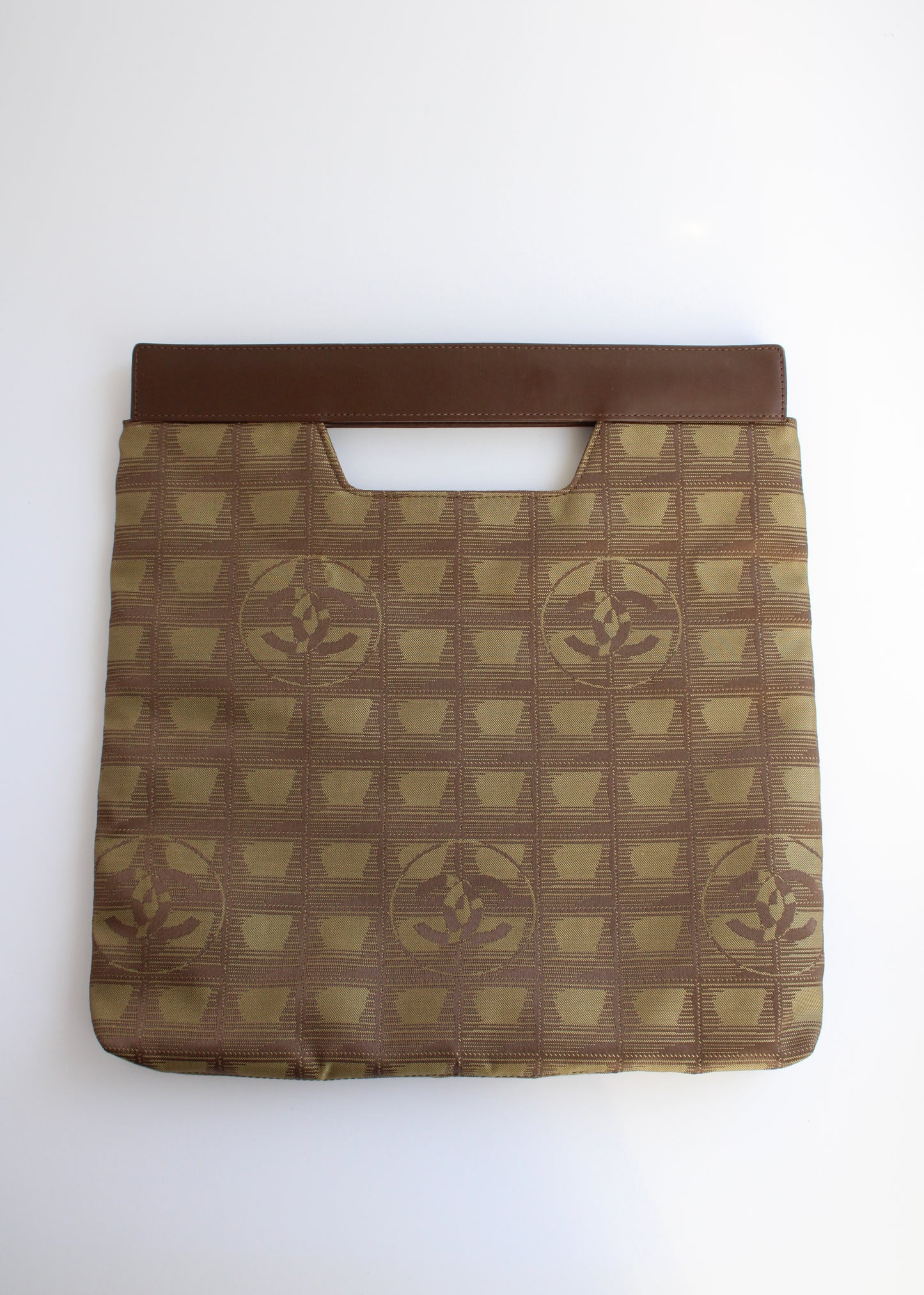 Authentic Preowned Vintage Chanel Khaki Canvas/ Leather Travel Line Clutch