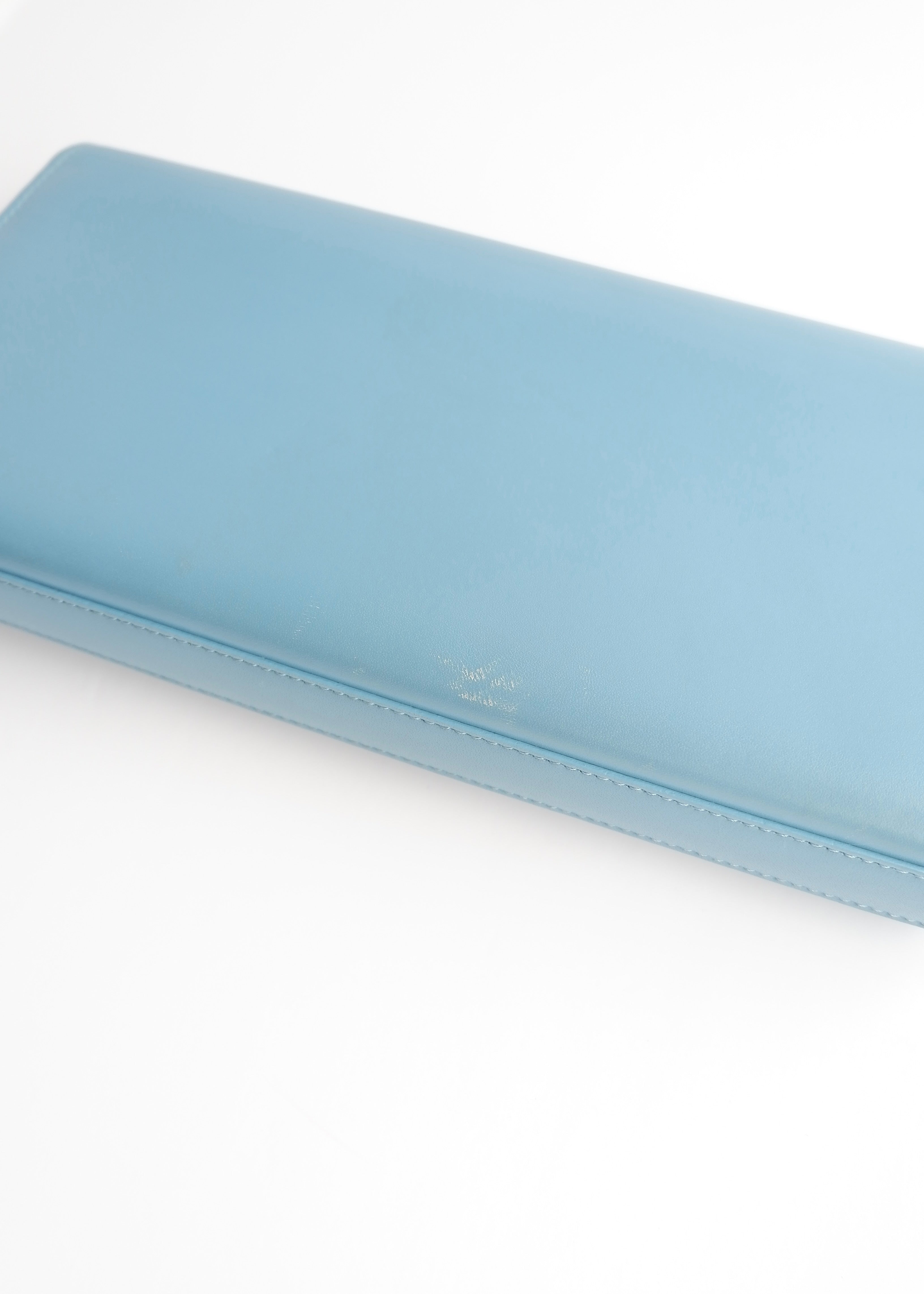 Authentic Preowned Saint Laurent Blue Leather YSL Logo Long Clutch Bag