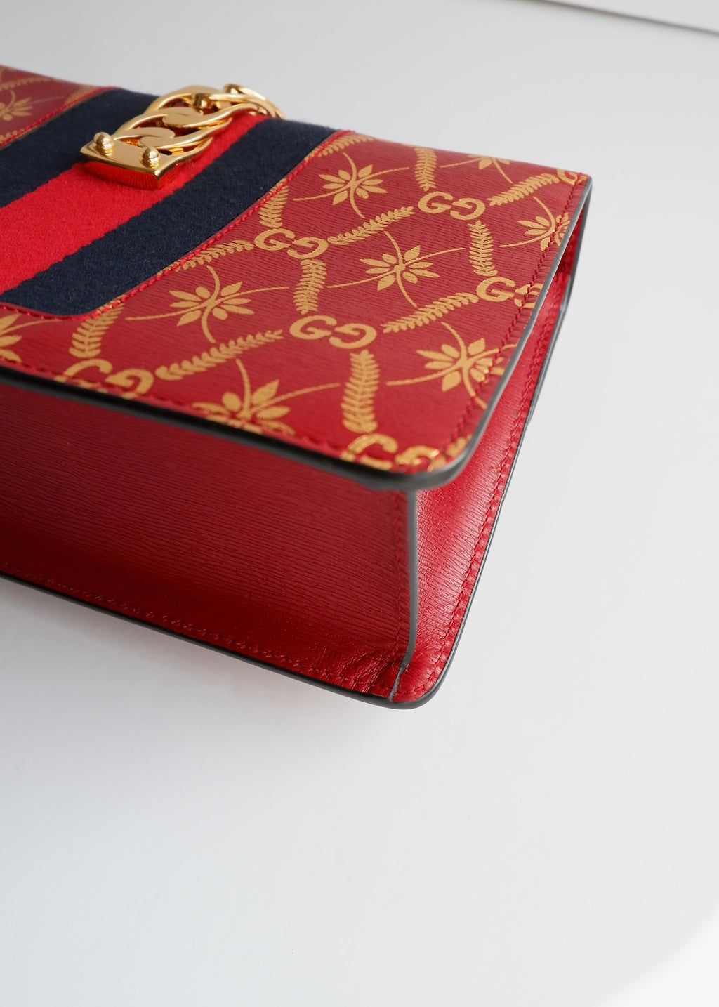 Authentic Preowned Gucci Red/Gold Leather Sylvie Bag