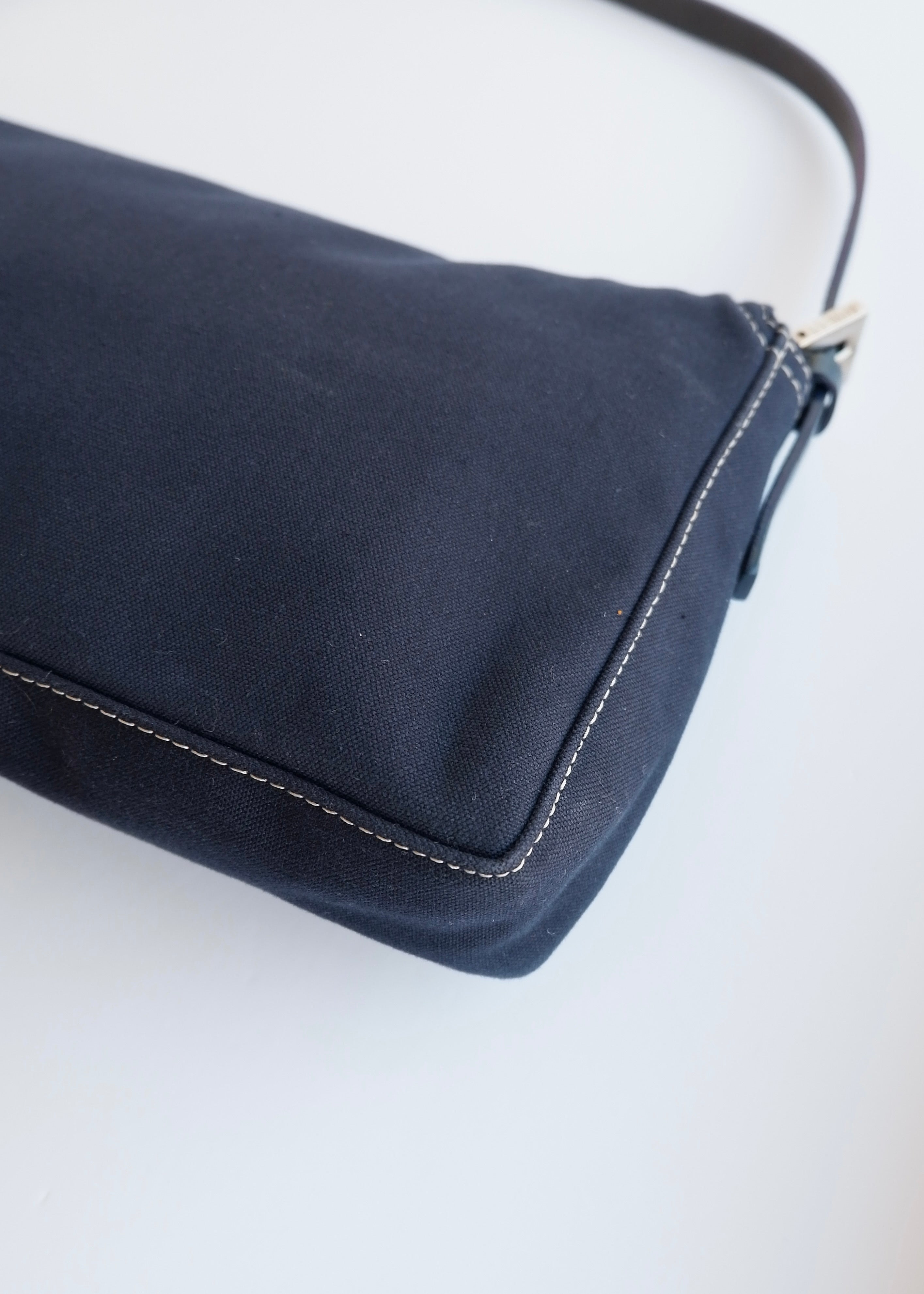 Authentic Preowned Fendi Navy Blue Fabric FF Marble Shoulder Bag