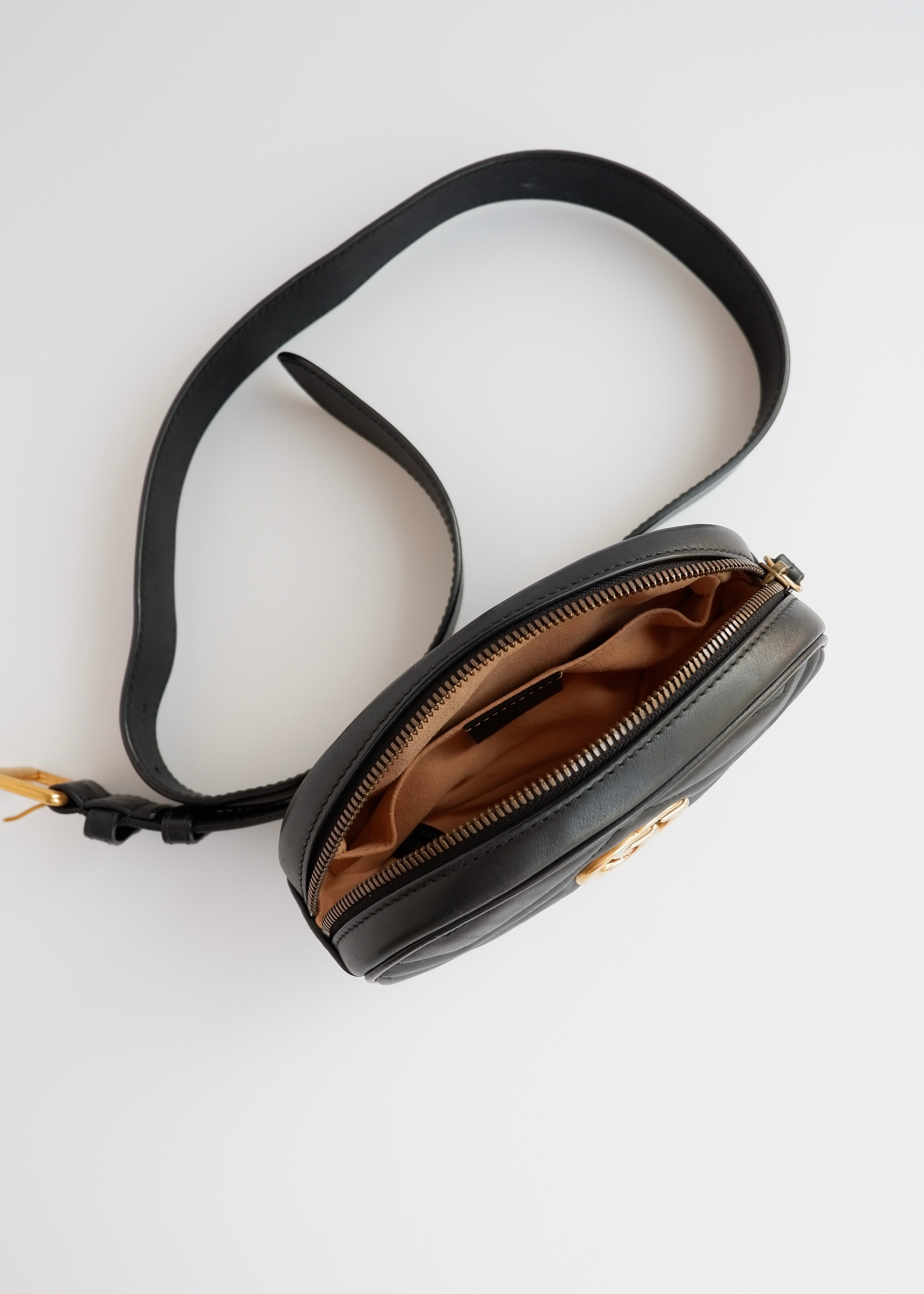 Sac ceinture Gucci Marmont authentique d'occasion en cuir noir