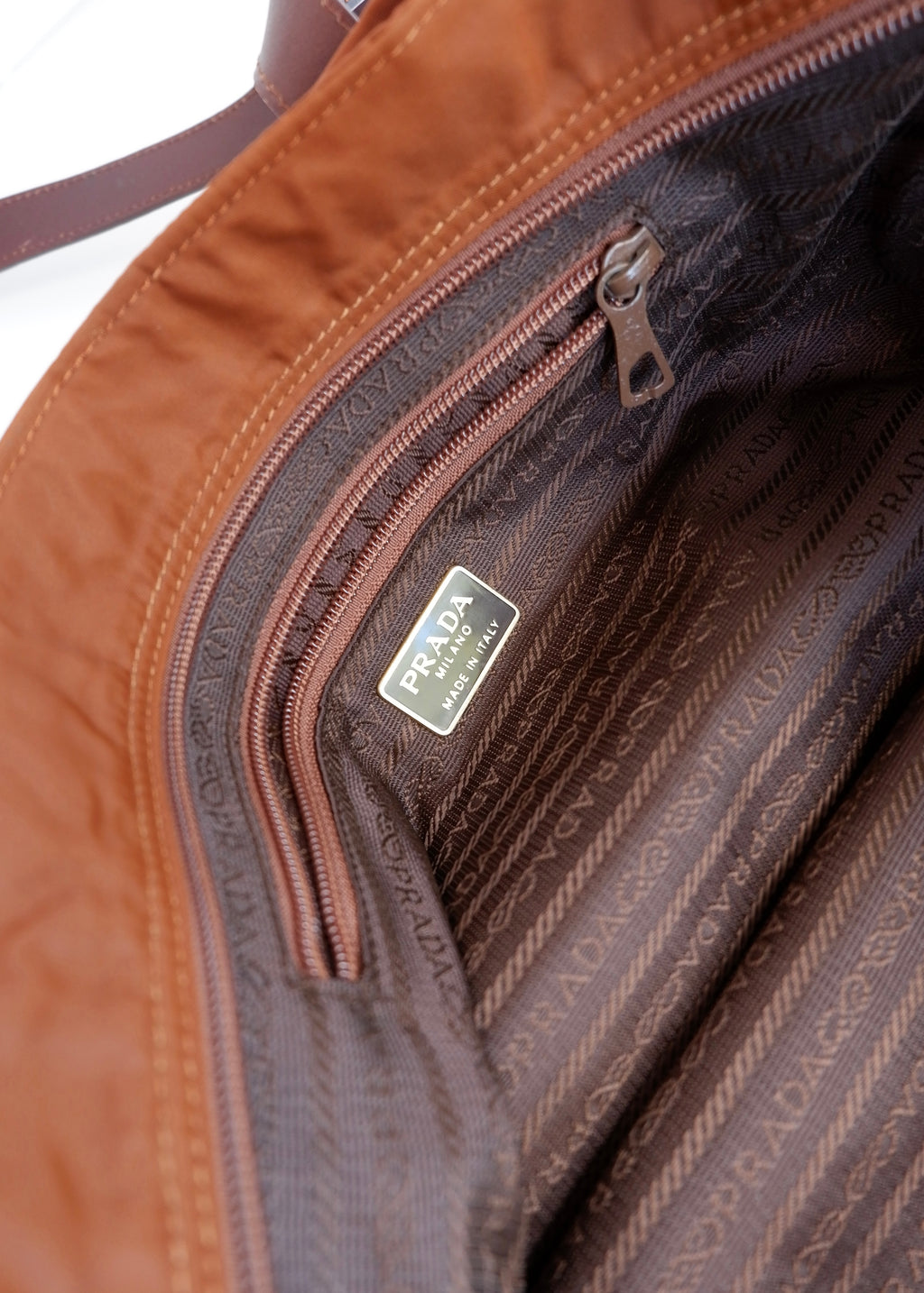 Preowned Prada Brown Nylon/ Patent Croc Long Strap Tote Bag
