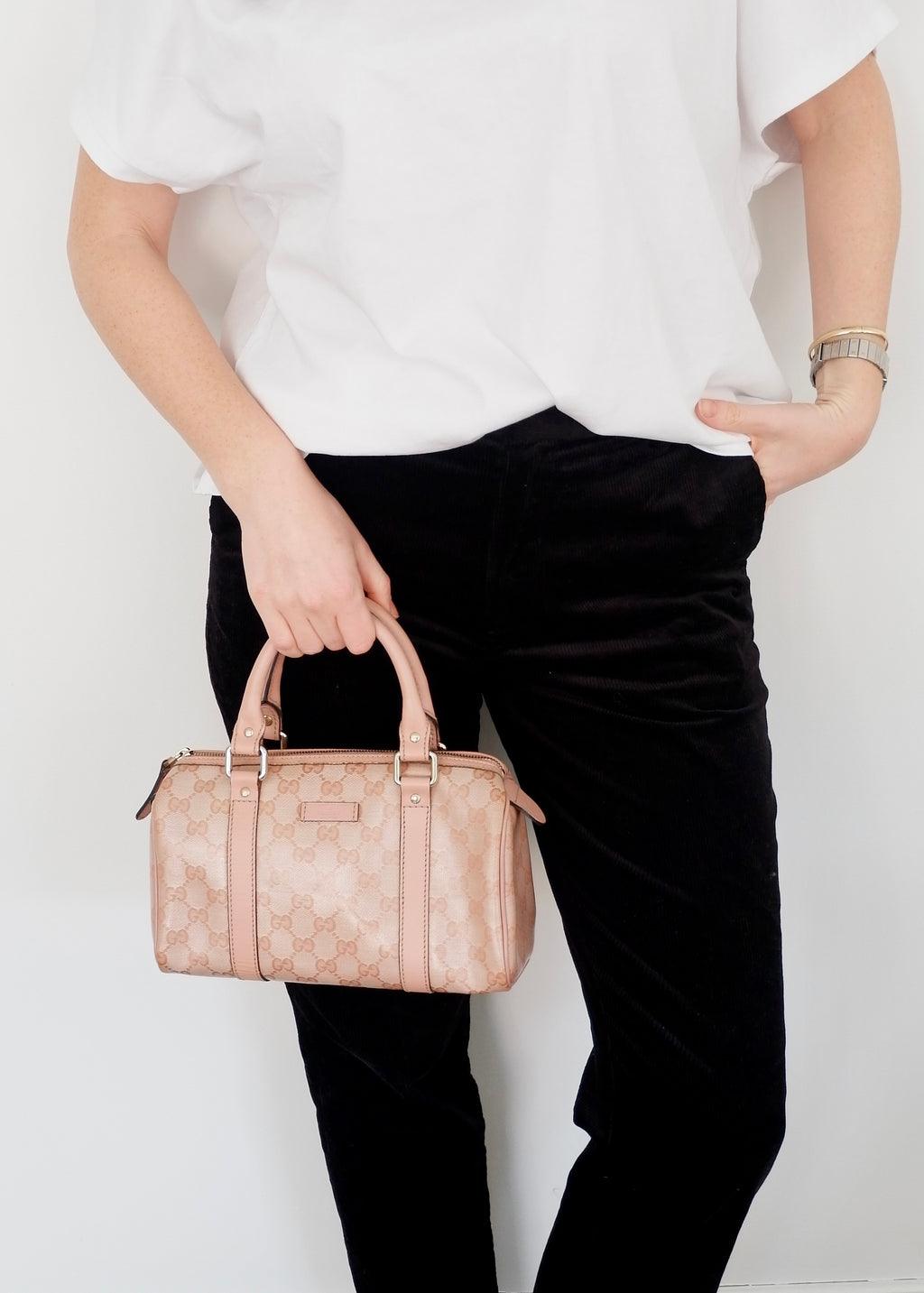 Authentic Preowned Gucci Pink GG Canvas Mini Boston Bag