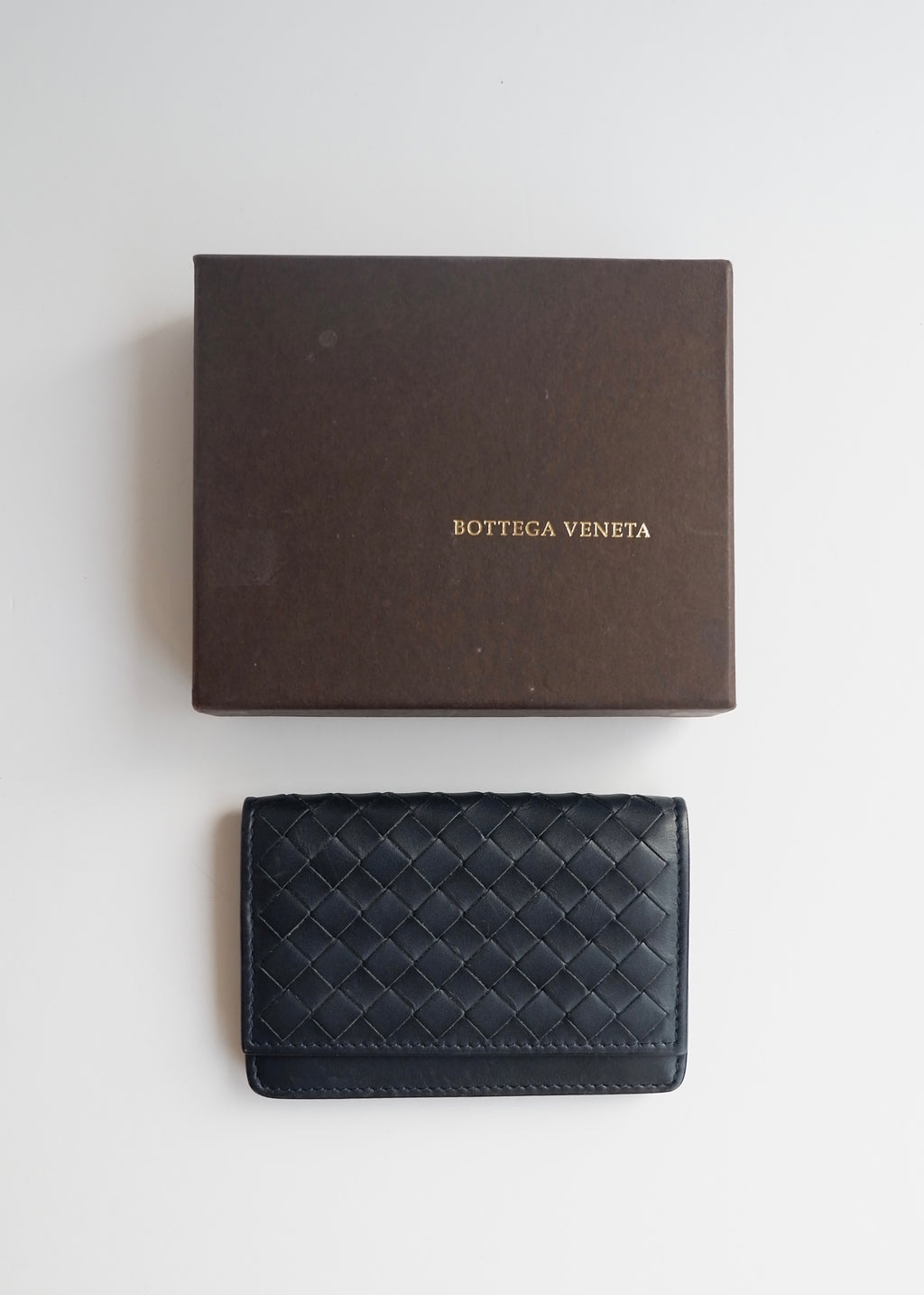 Preowned Bottega Veneta Navy Woven Leather Card Holder
