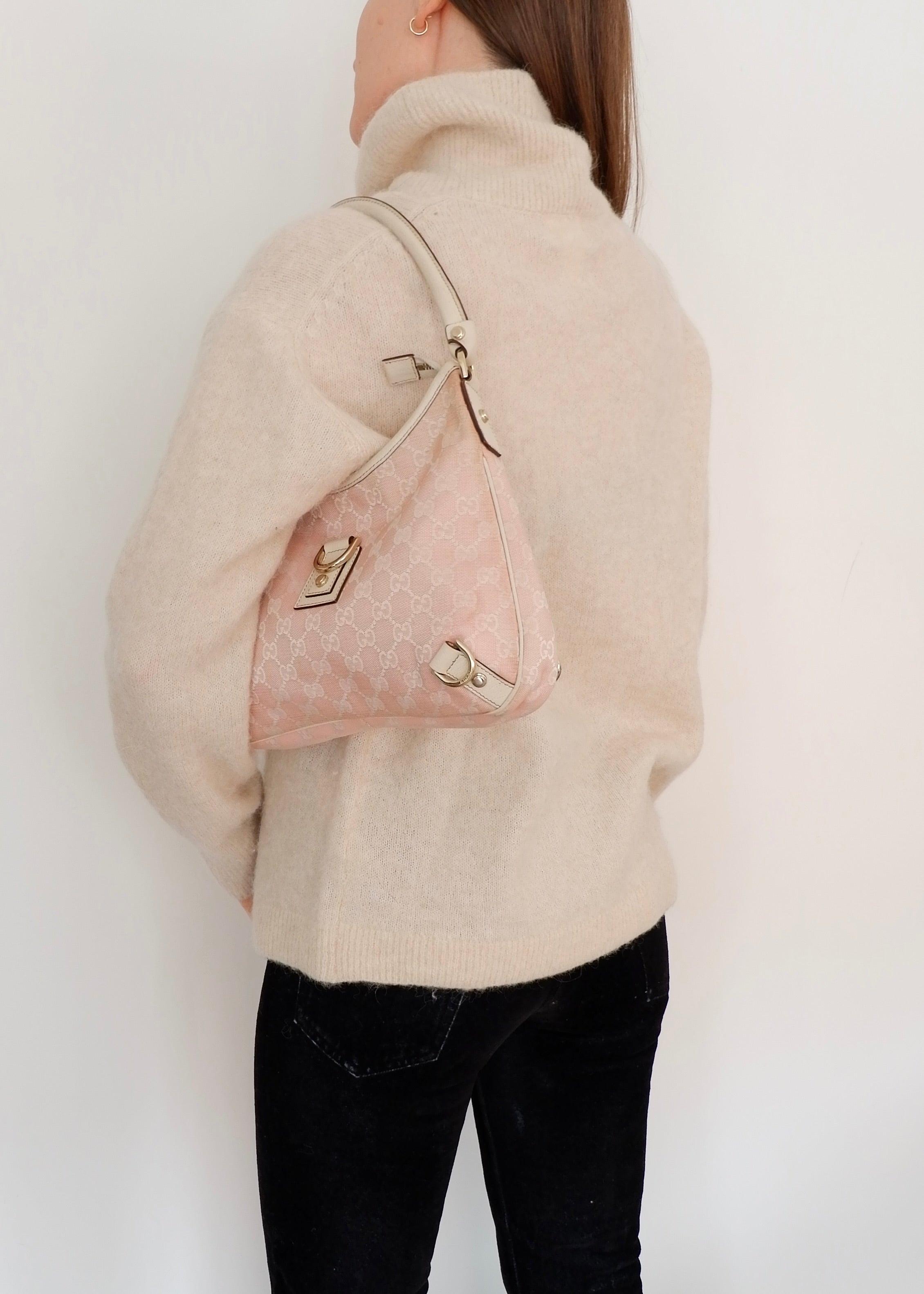 Authentic Preowned Gucci Pink/White GG Canvas Shoulder Bag