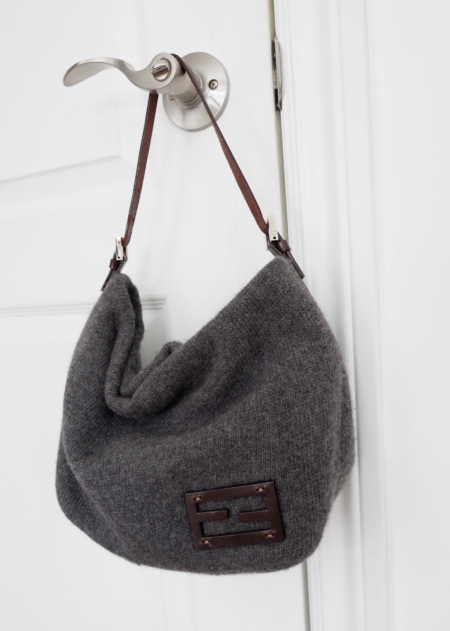 Authentic Preowned Vintage Fendi Grey Wool Shoulder Bag