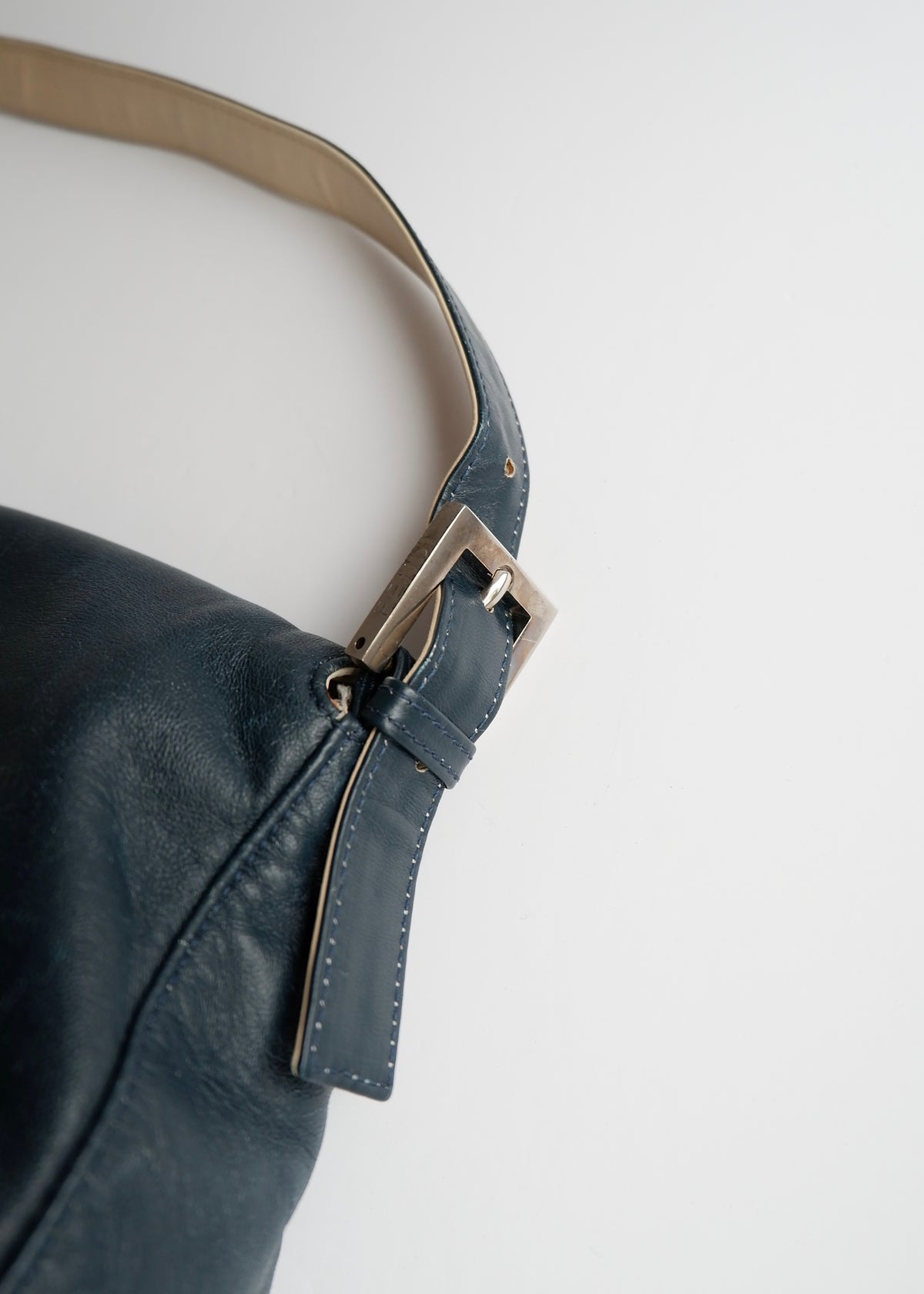 Preowned Fendi Blue/ Beige Leather Mamma Baguette Shoulder Bag