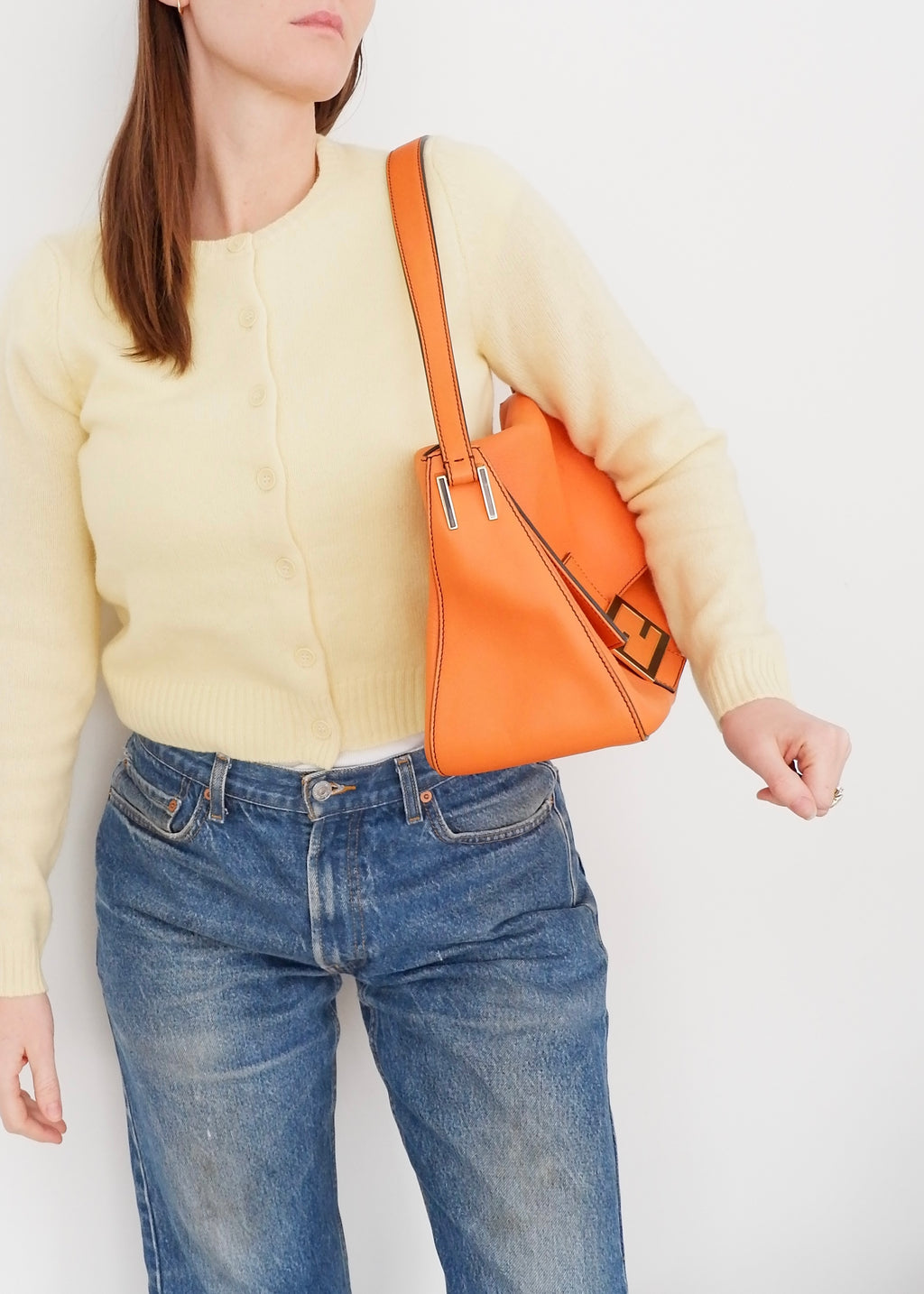 Authentic Preowned Fendi Orange Leather Mamma Baguette