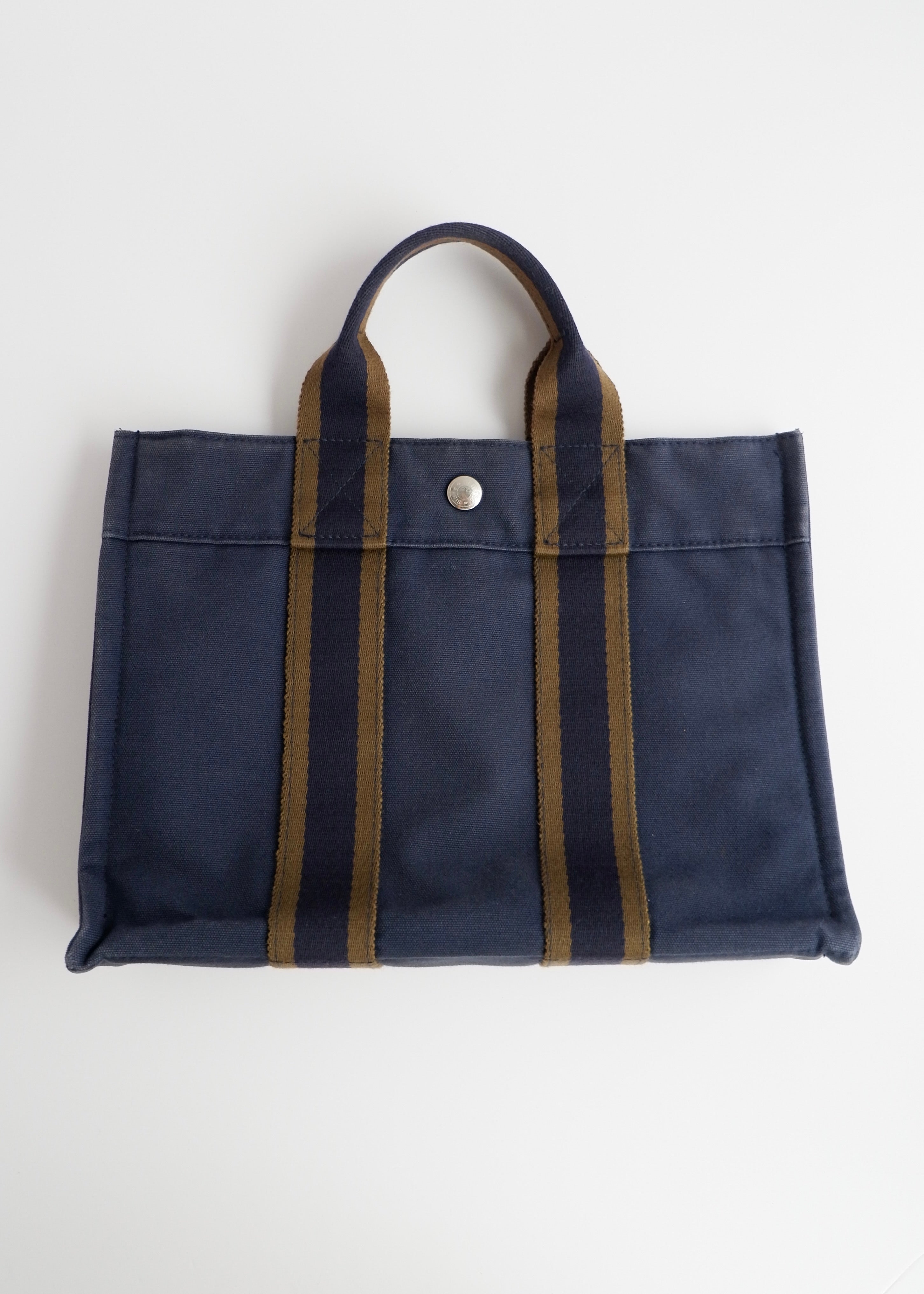 Sac cabas Hermes Fourre Tout PM toile marine authentique d'occasion