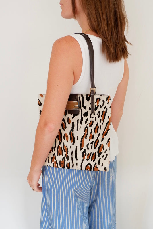 Authentic Preowned Vintage Fendi White Leopard Print Tote Bag