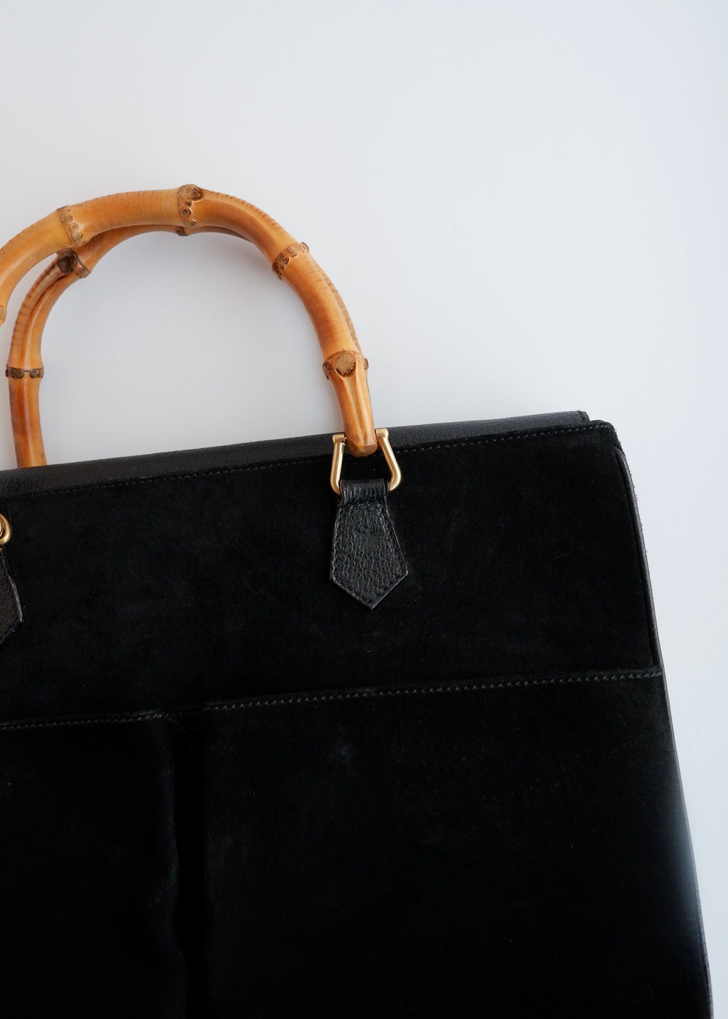 Authentic Preowned Vintage Gucci Black Suede/Leather Bamboo Two Way Tote