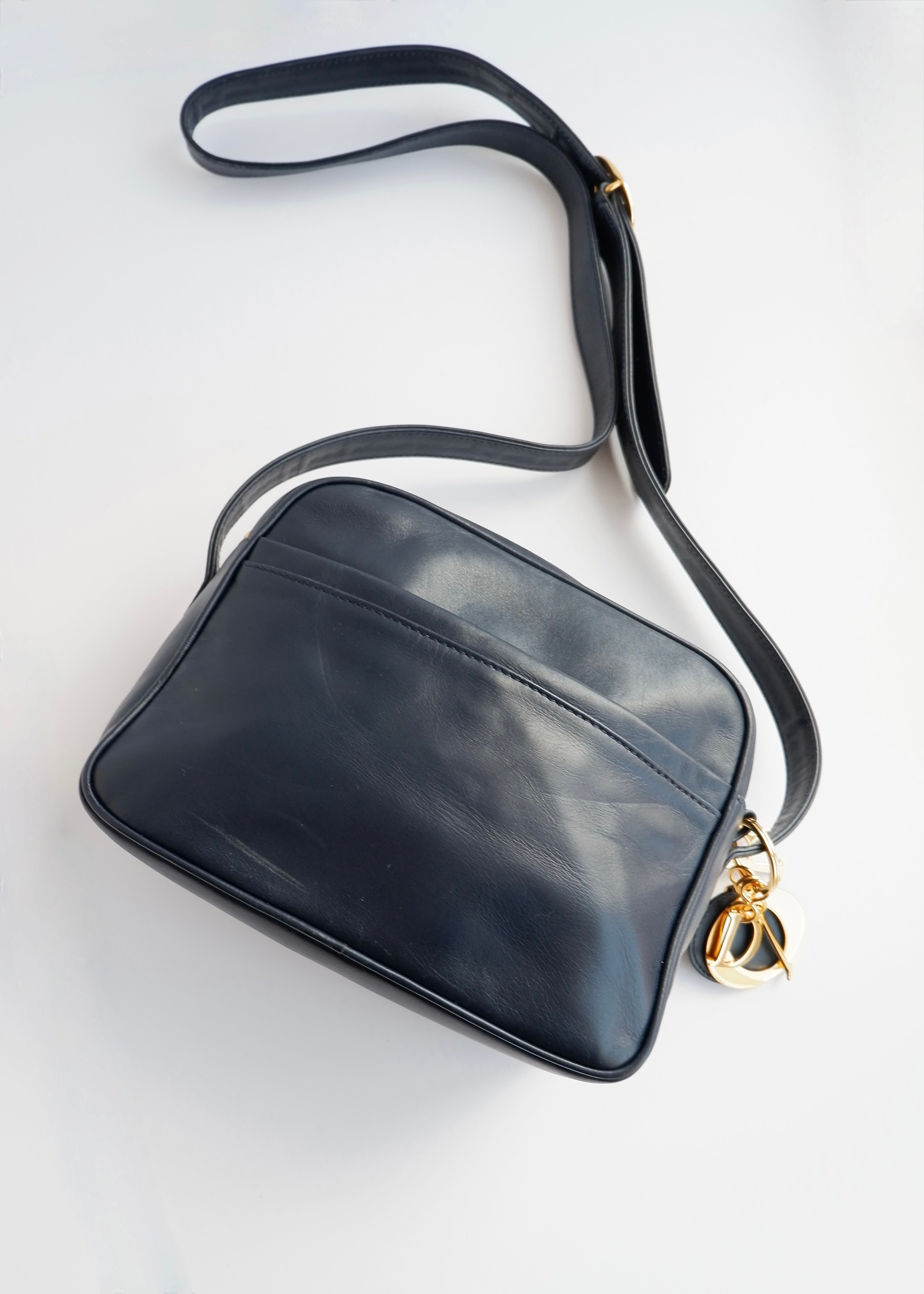 Authentic Preowned Vintage Christian Dior Navy Leather Crossbody Bag