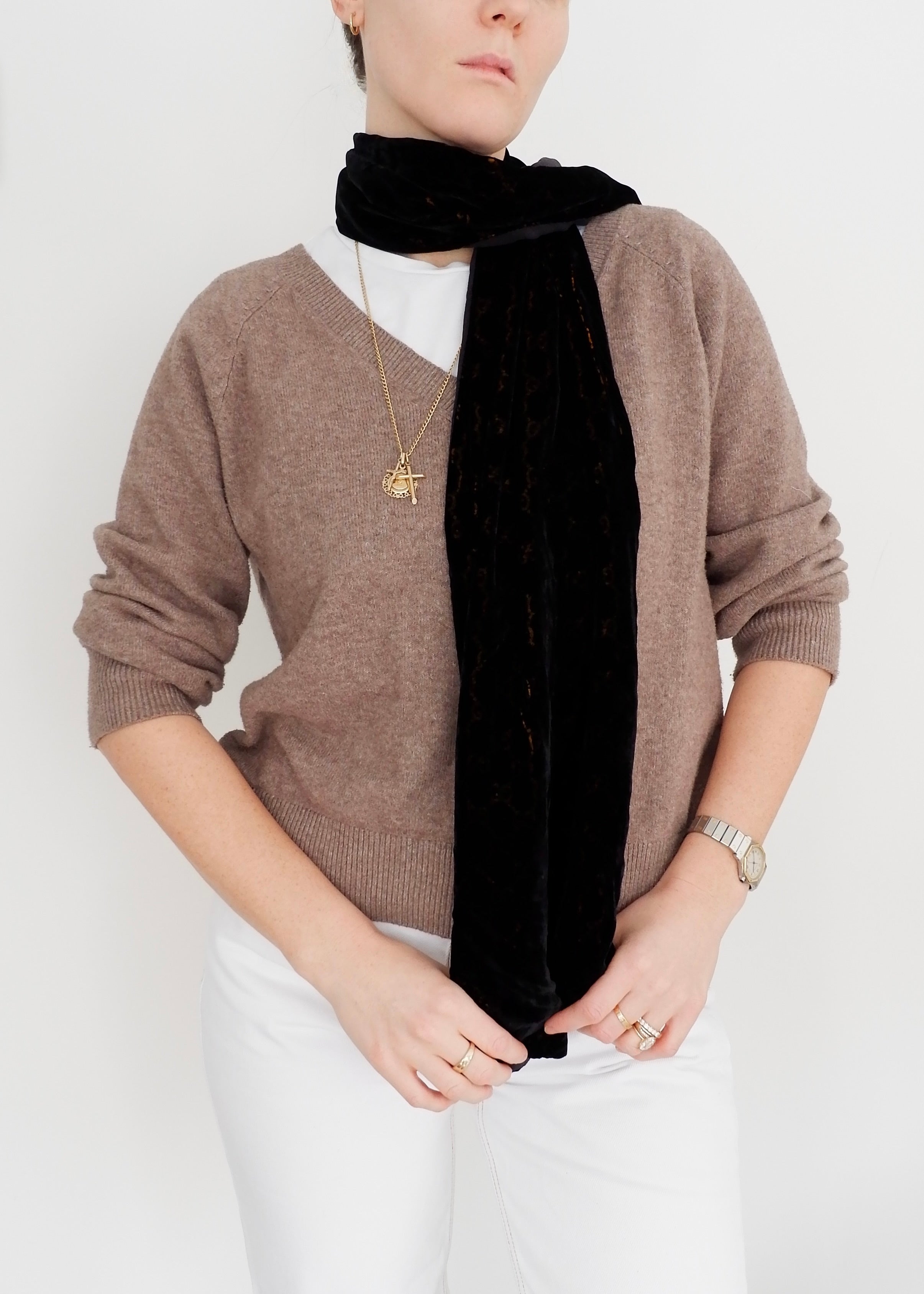 Authentic Preowned Gucci Black/Gold GG Logo Velvet Scarf
