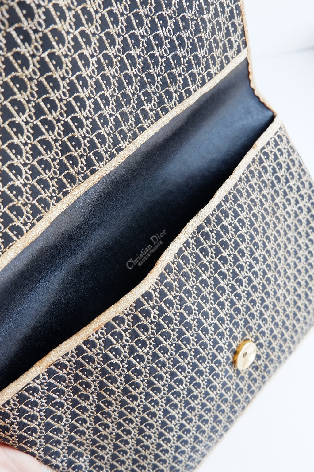 Preowned Vintage Christian Dior Navy/ Gold Fabric Pouch