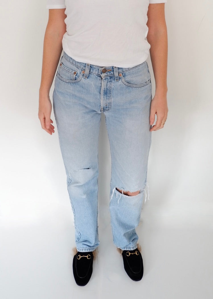 Levis Vintage 505 Light Wash Ripped Jeans - 30